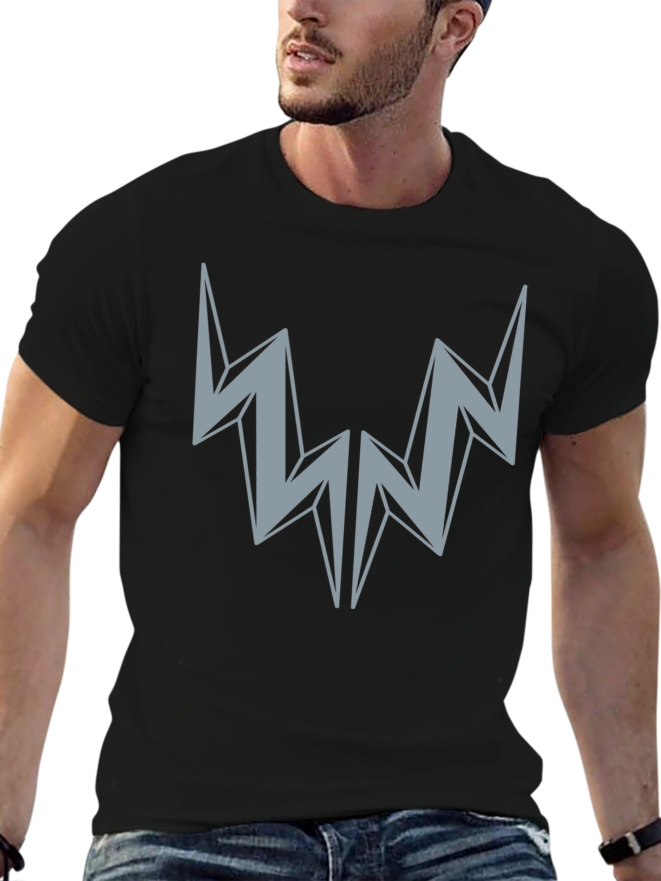 Abstract Lightning Bolt Graphic Tee - Black
