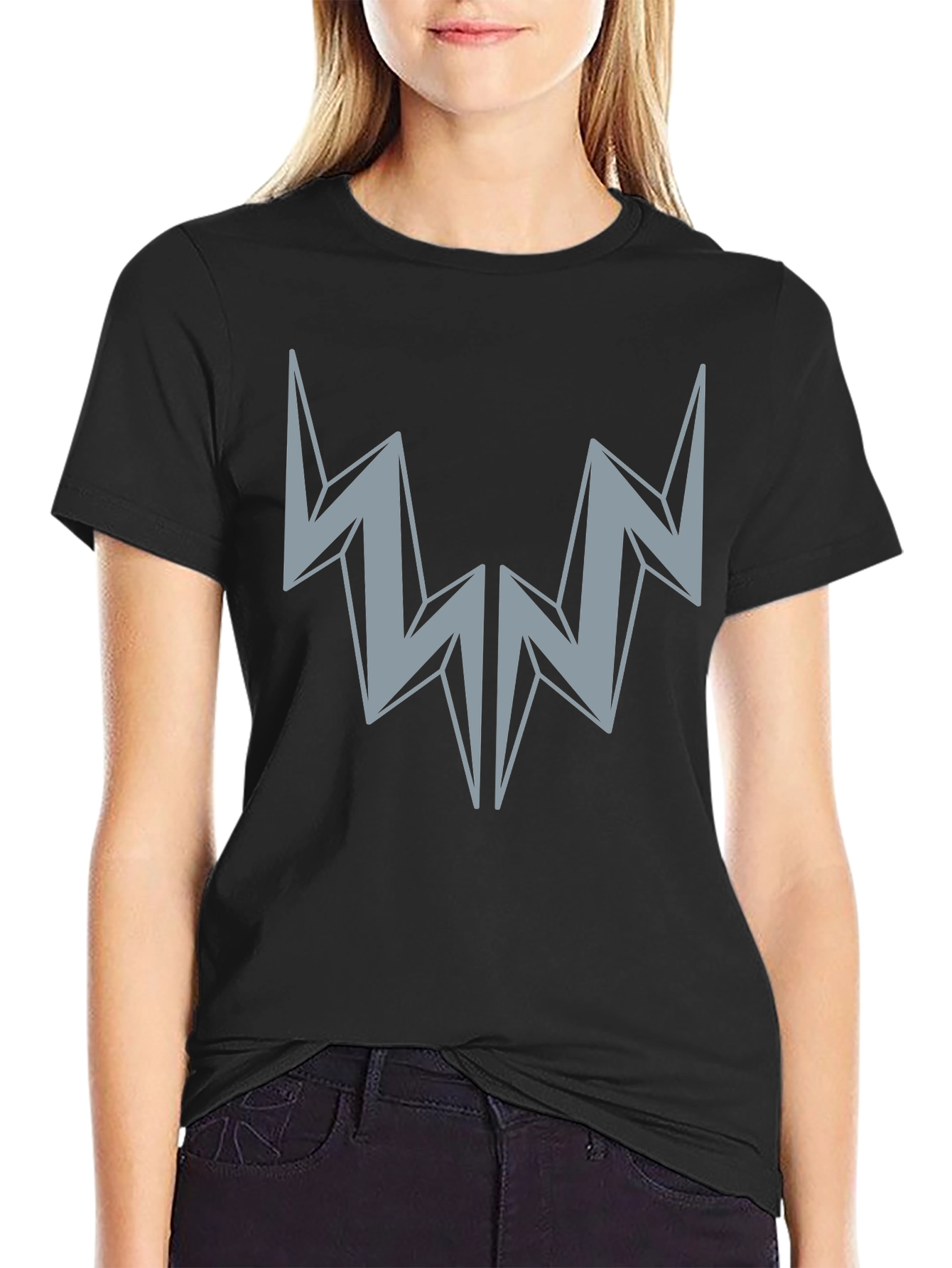Abstract Lightning Bolt Graphic Tee - Black