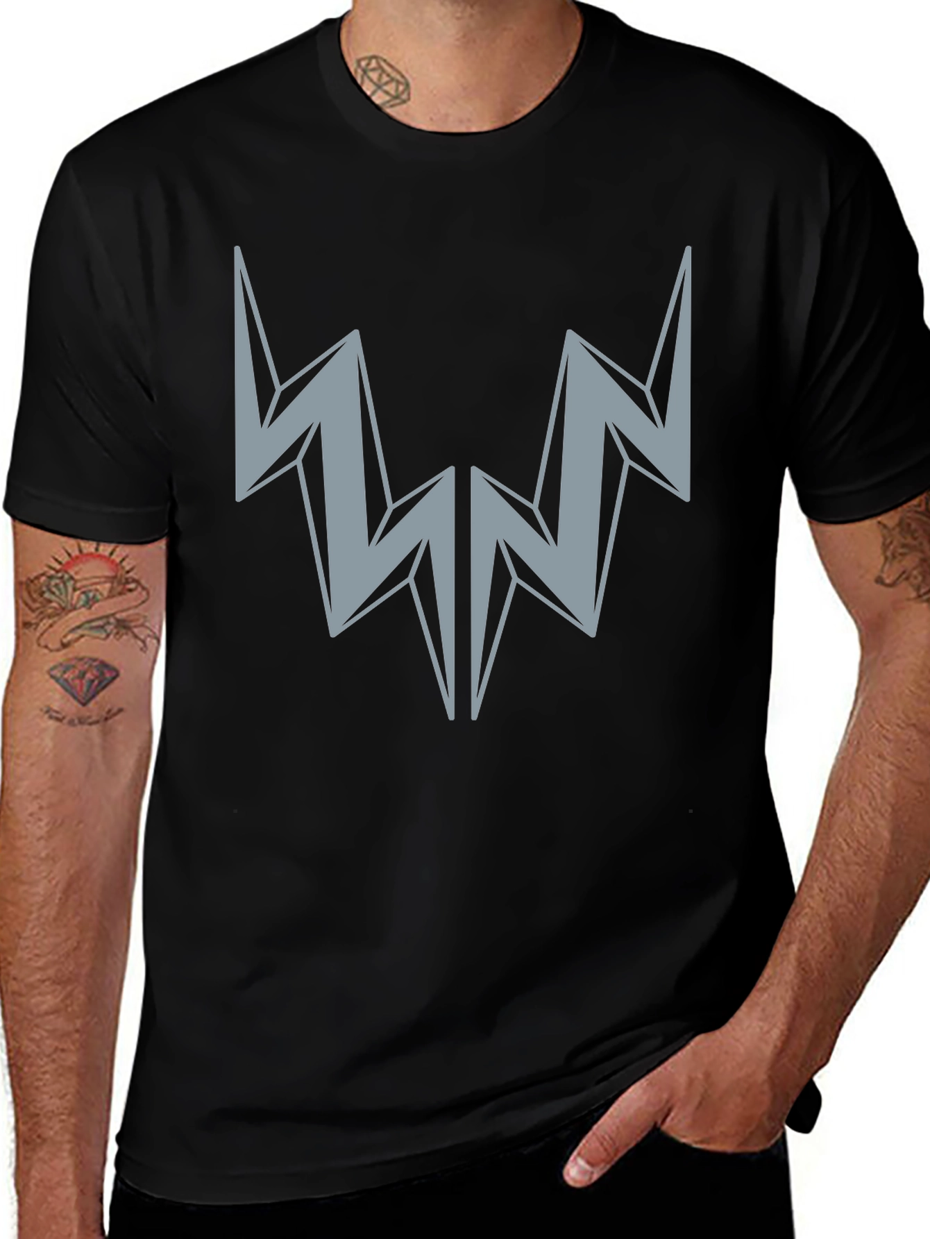 Abstract Lightning Bolt Graphic Tee - Black