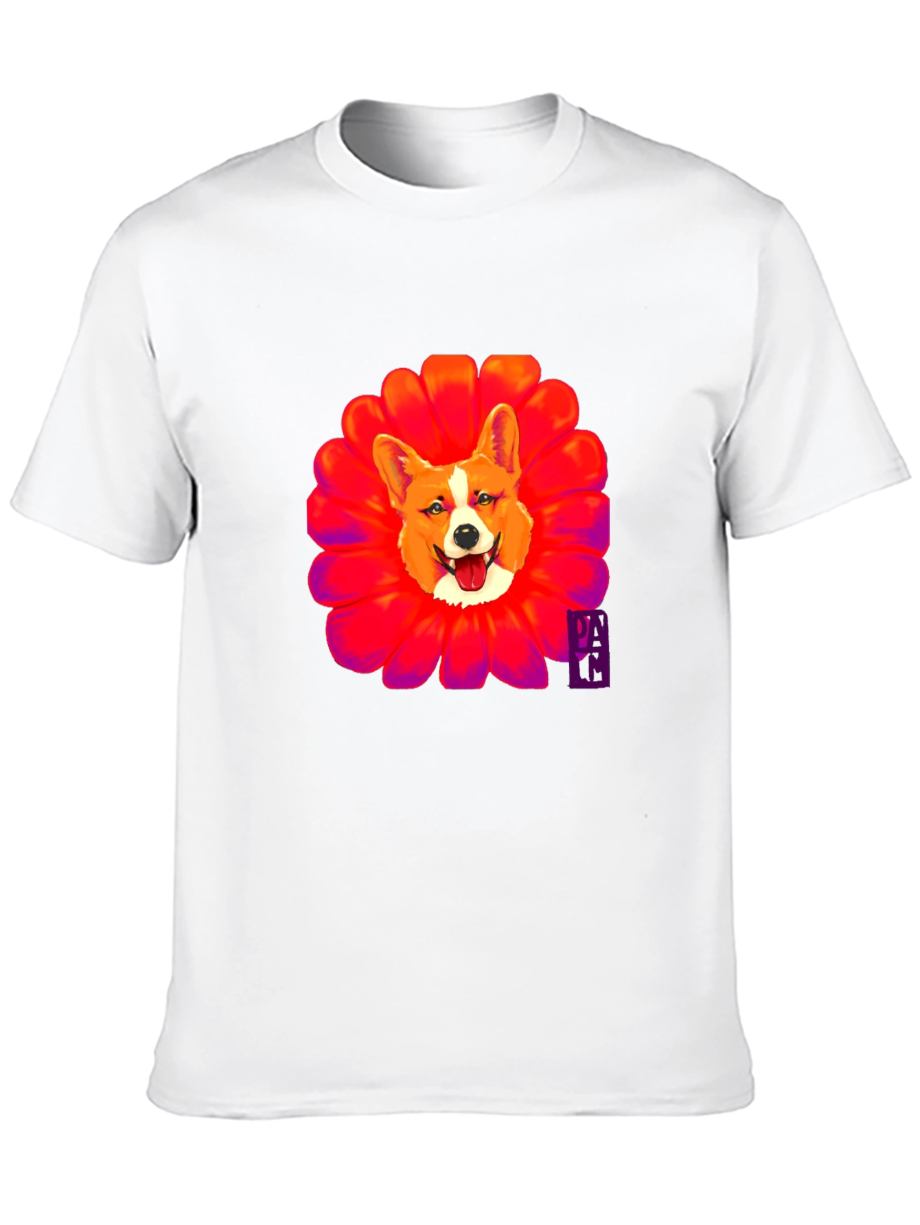 Corgi Flower Graphic Black T-Shirt