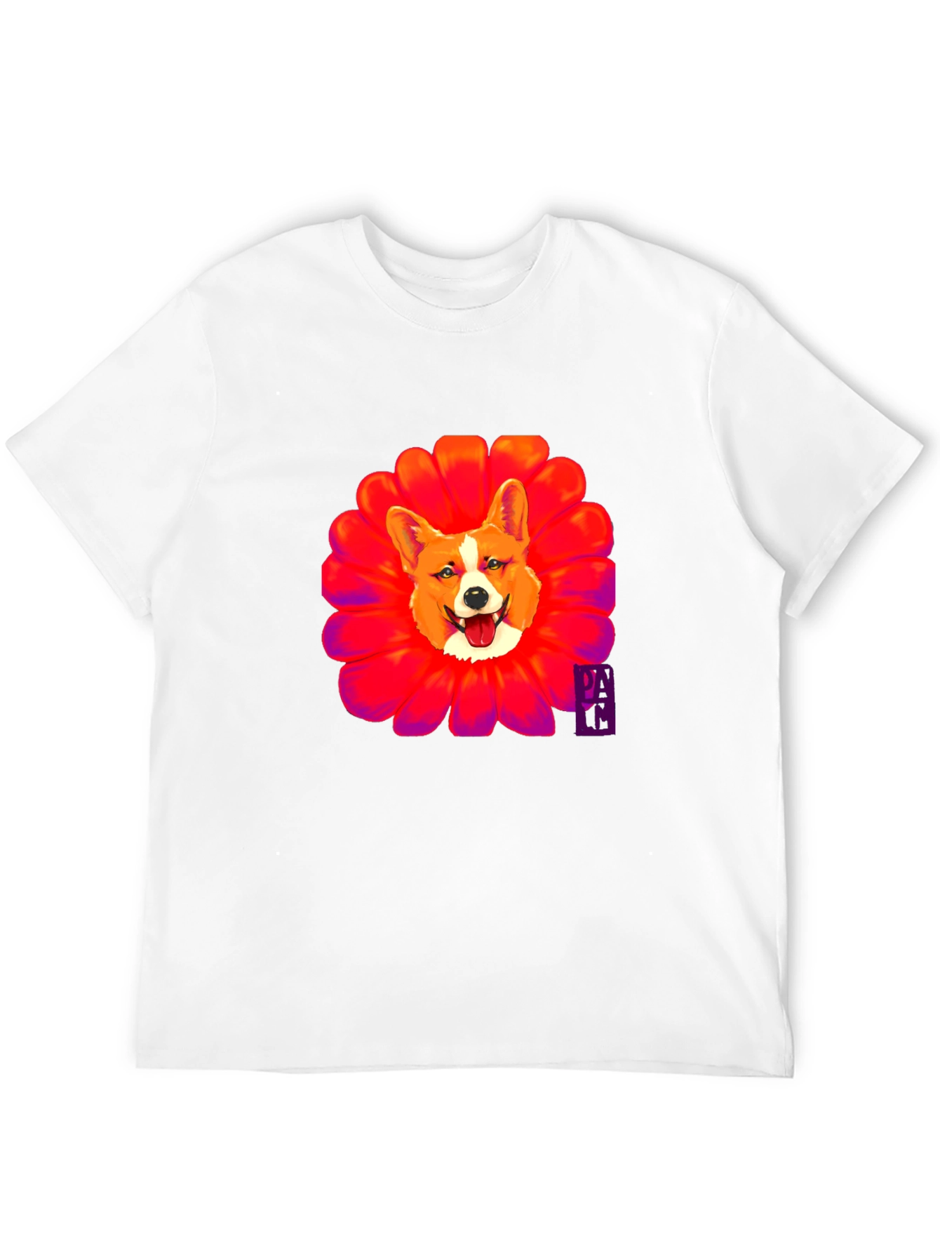 Corgi Flower Graphic Black T-Shirt