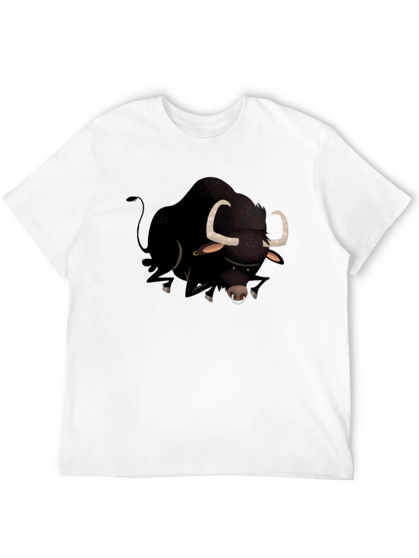 Black Bull Cartoon Graphic T-Shirt for Men