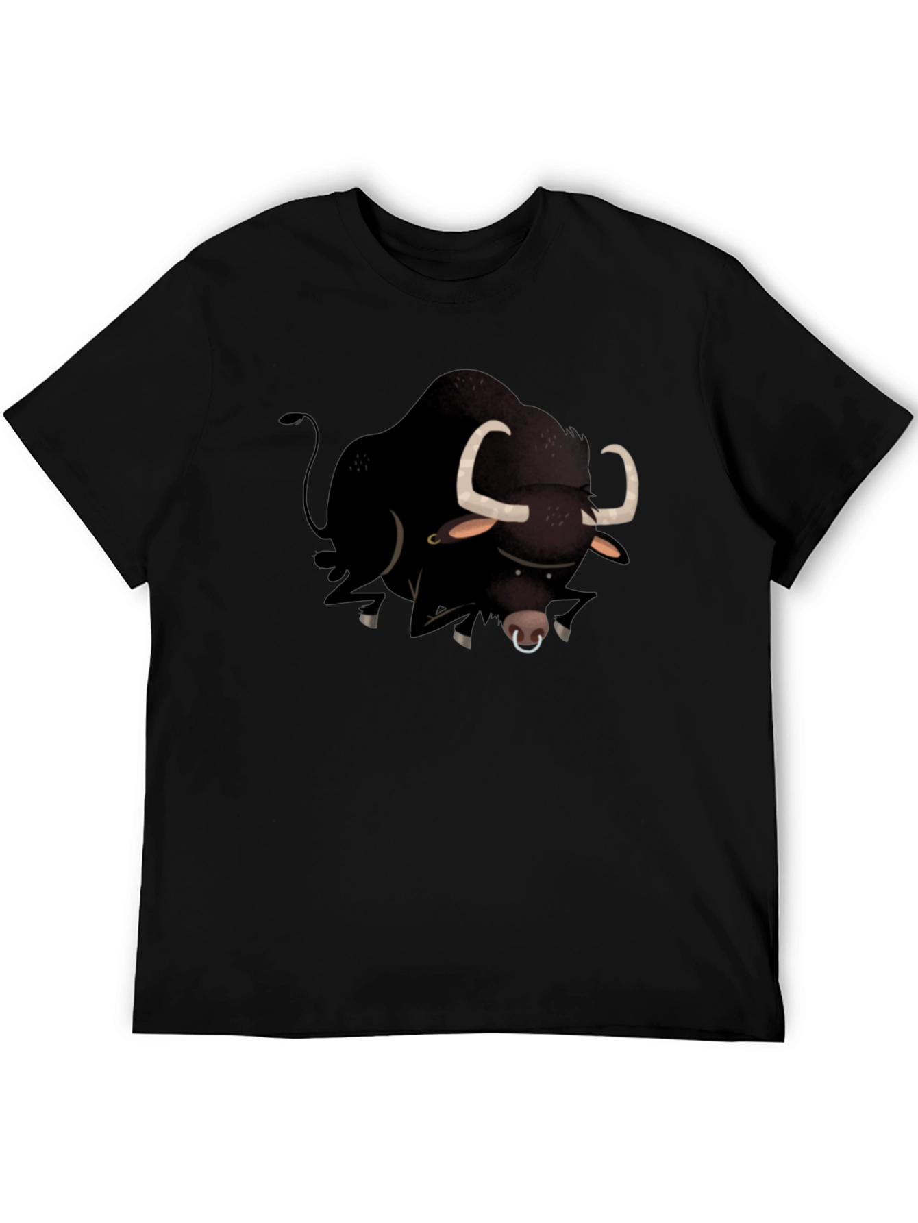 Black Bull Cartoon Graphic T-Shirt for Men