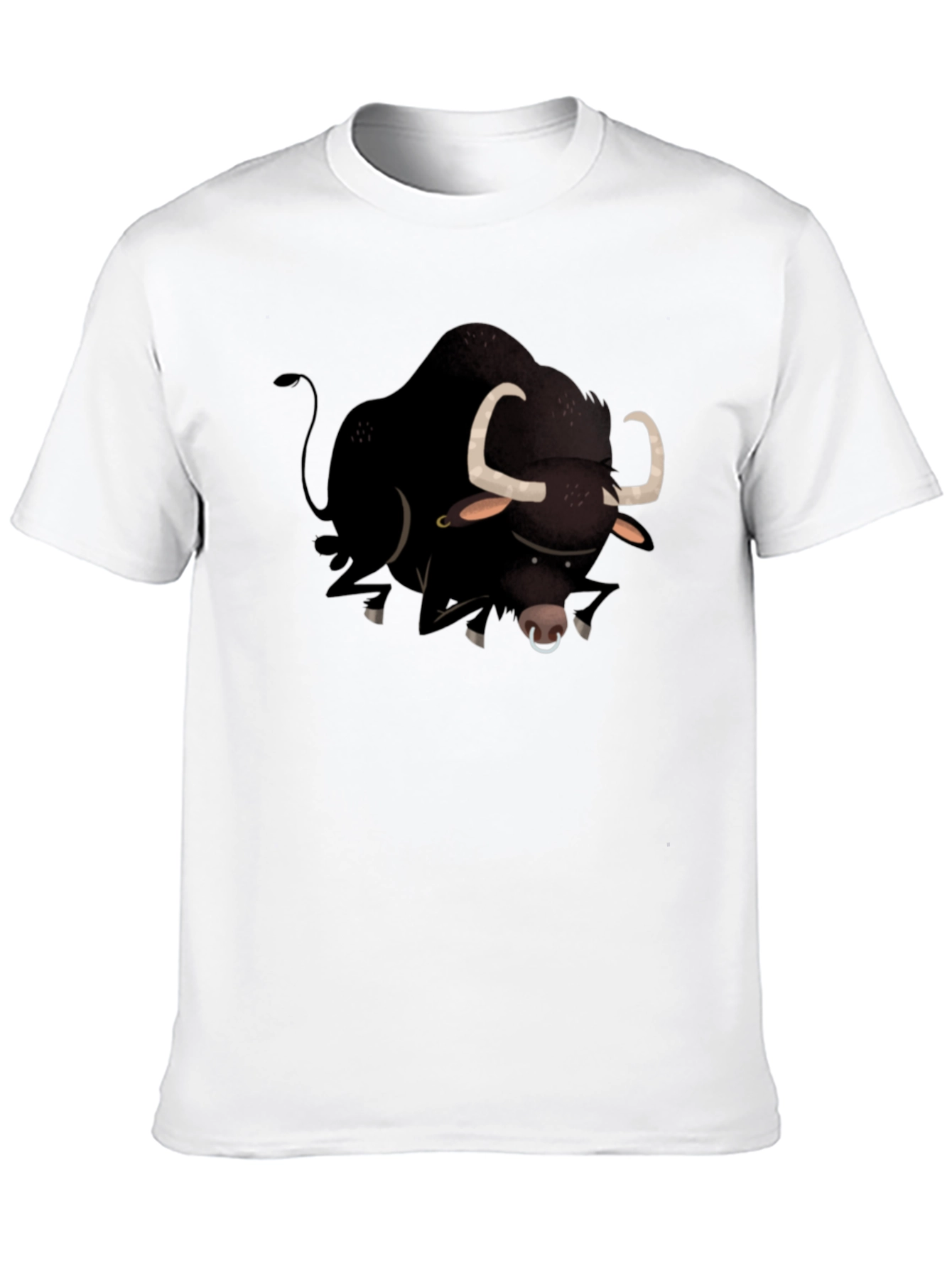 Black Bull Cartoon Graphic T-Shirt for Men