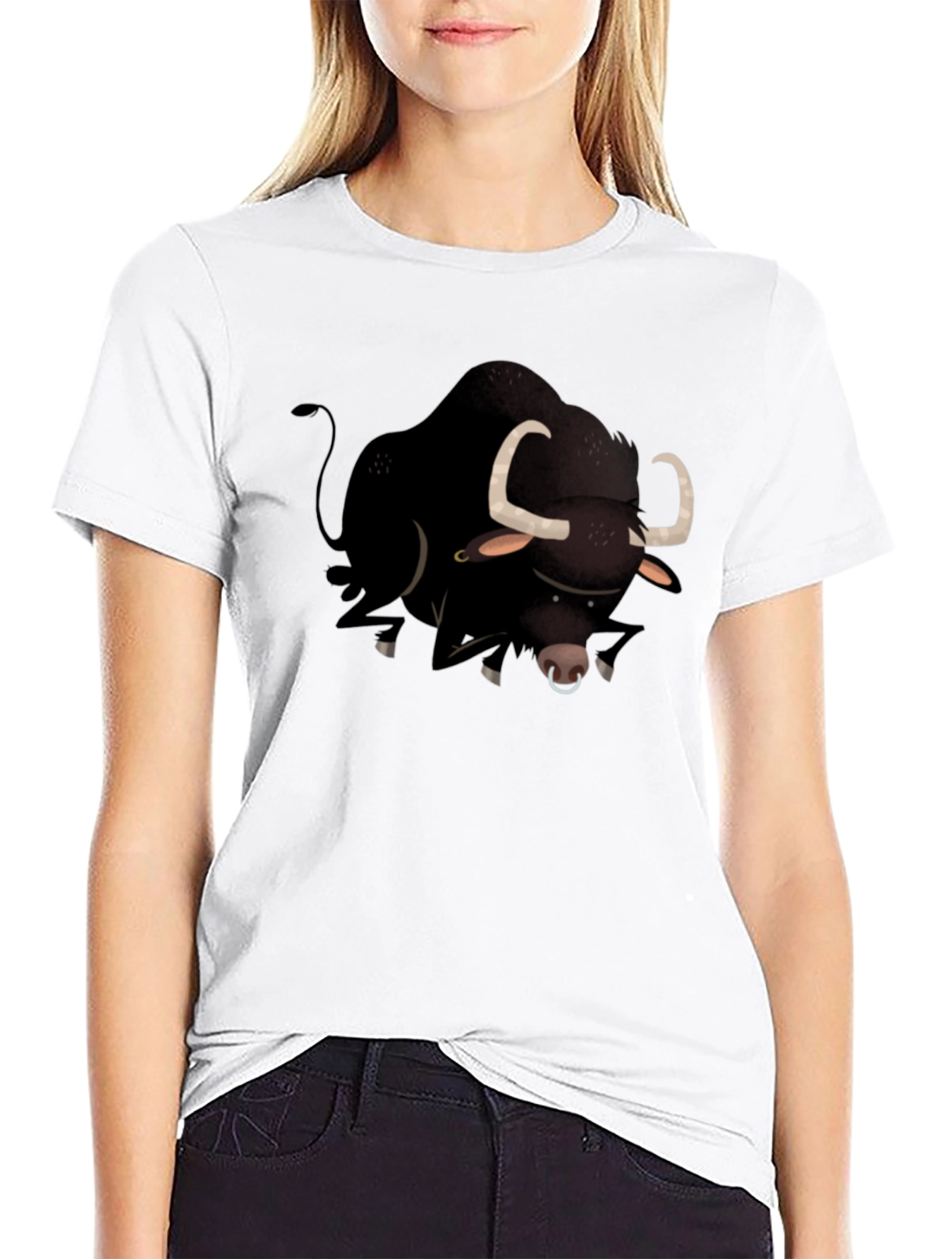 Black Bull Cartoon Graphic T-Shirt for Men