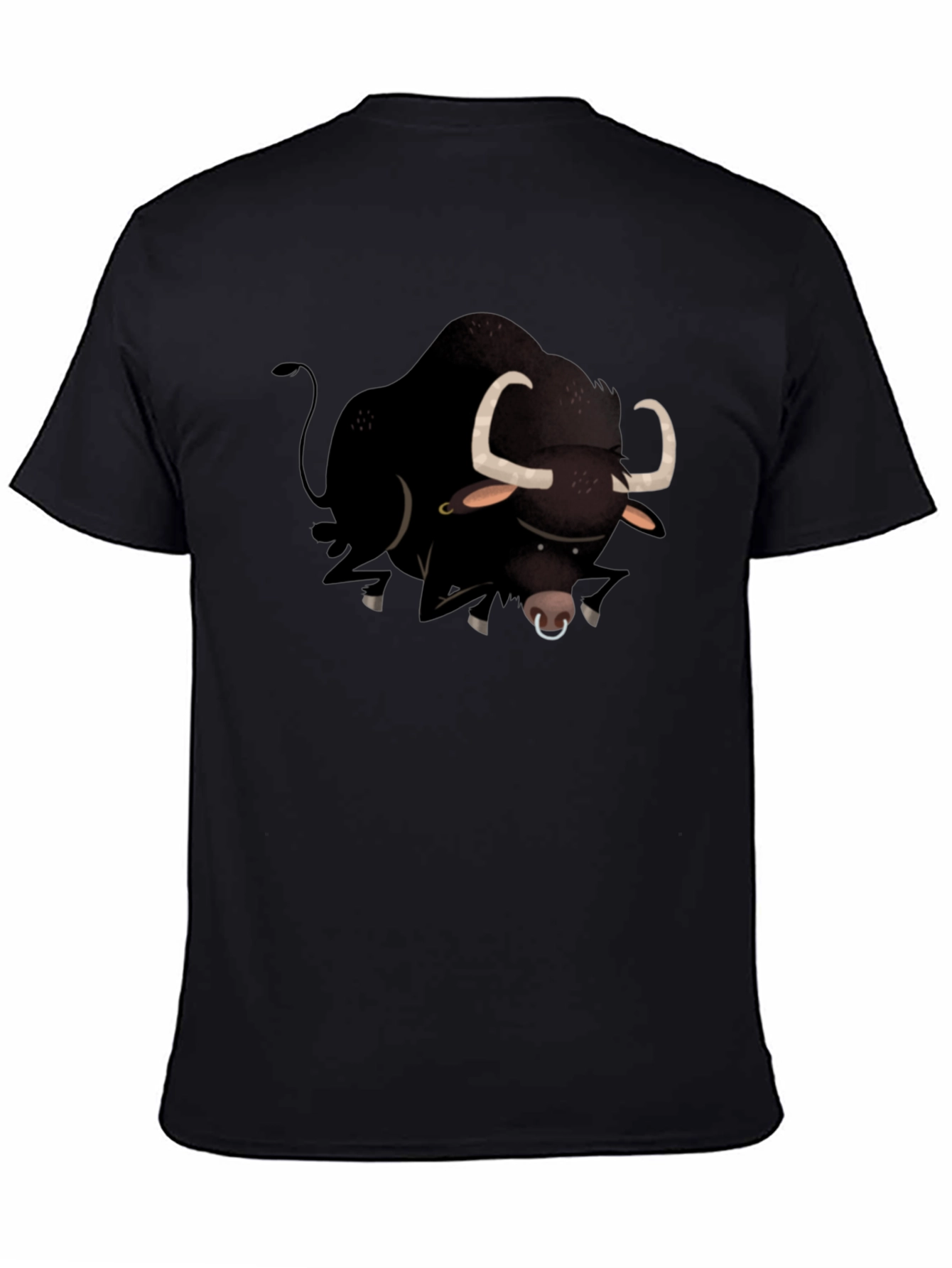Black Bull Cartoon Graphic T-Shirt for Men