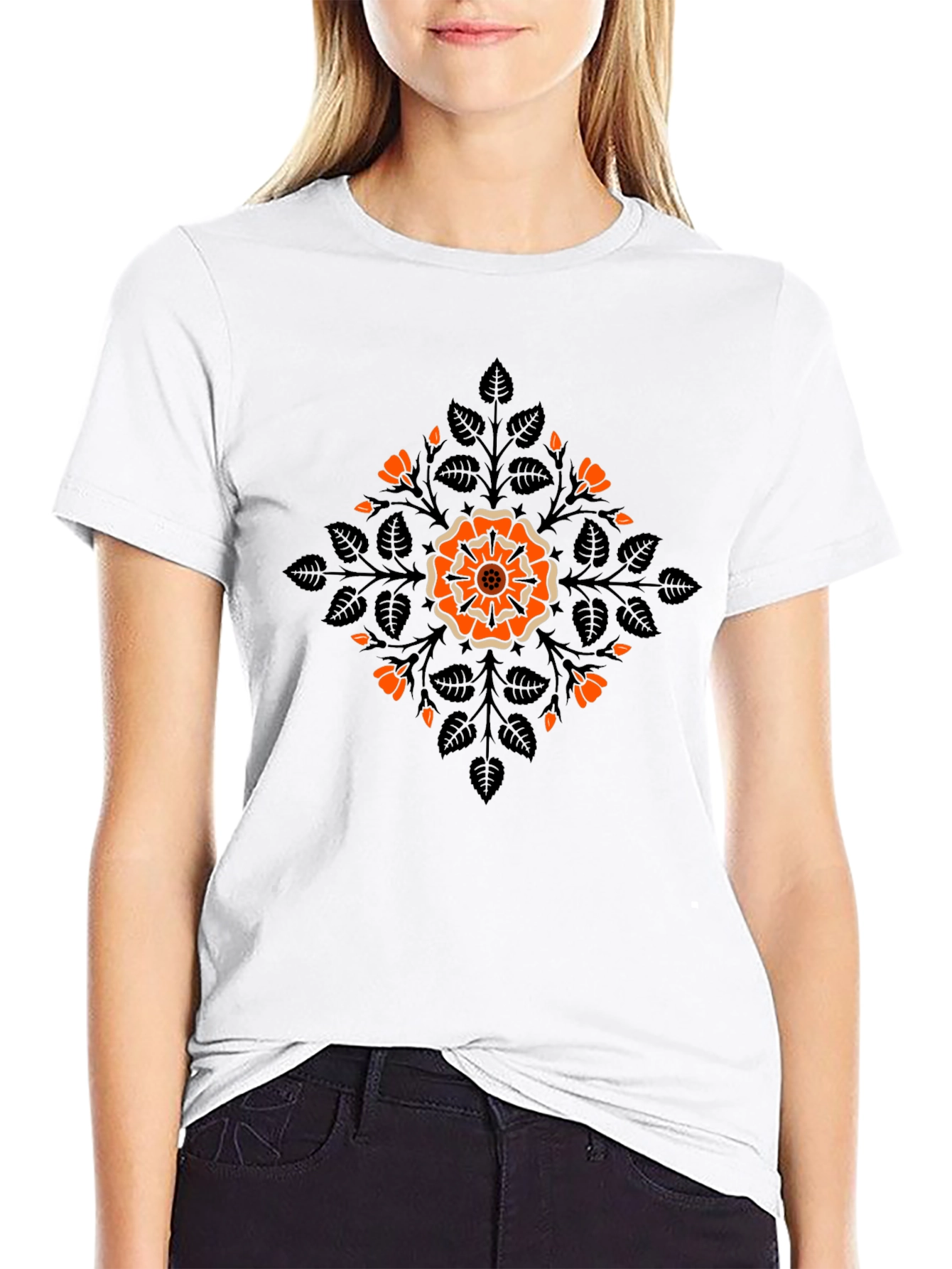 Floral Mandala Graphic Black T-Shirt