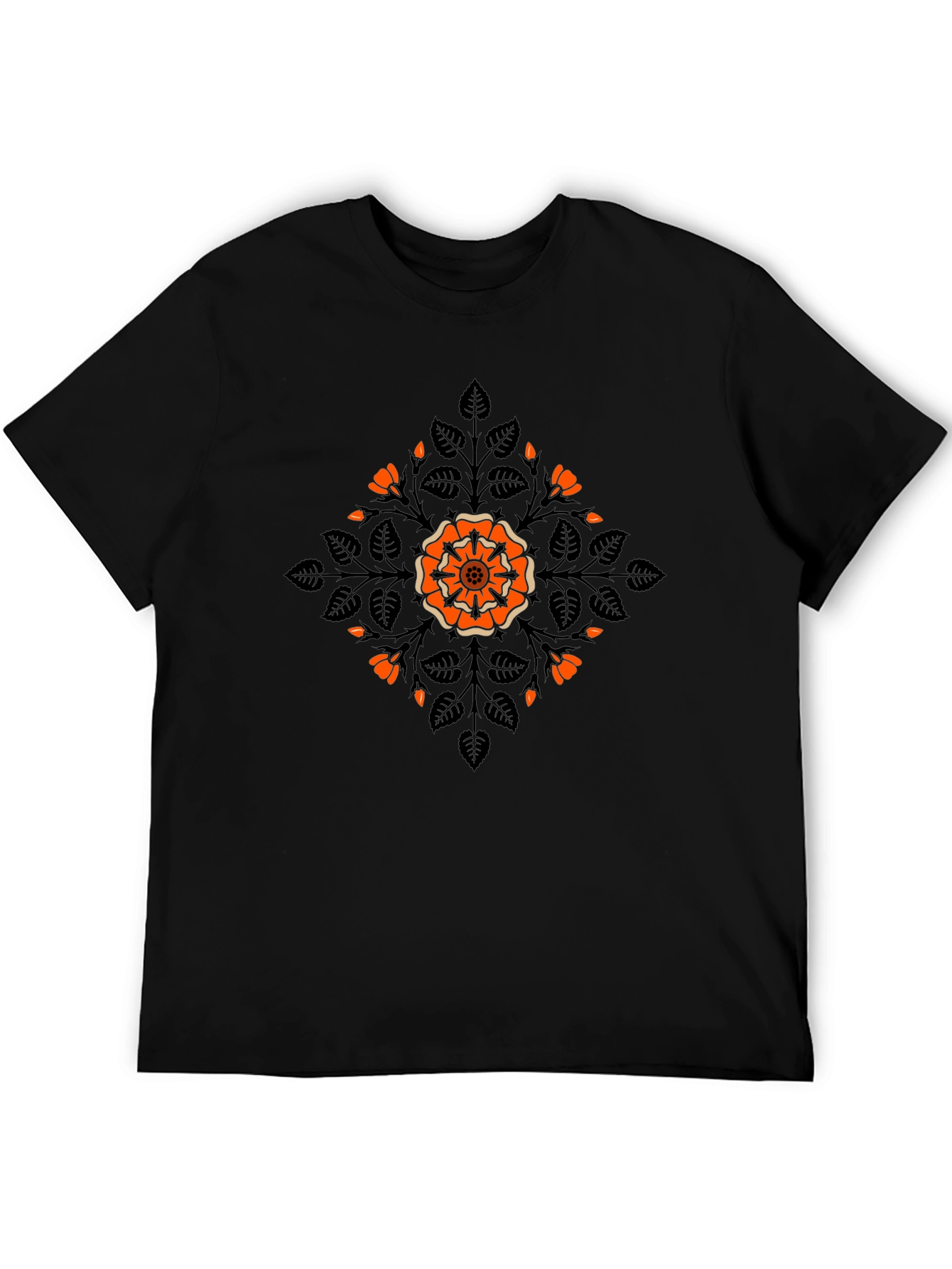 Floral Mandala Graphic Black T-Shirt