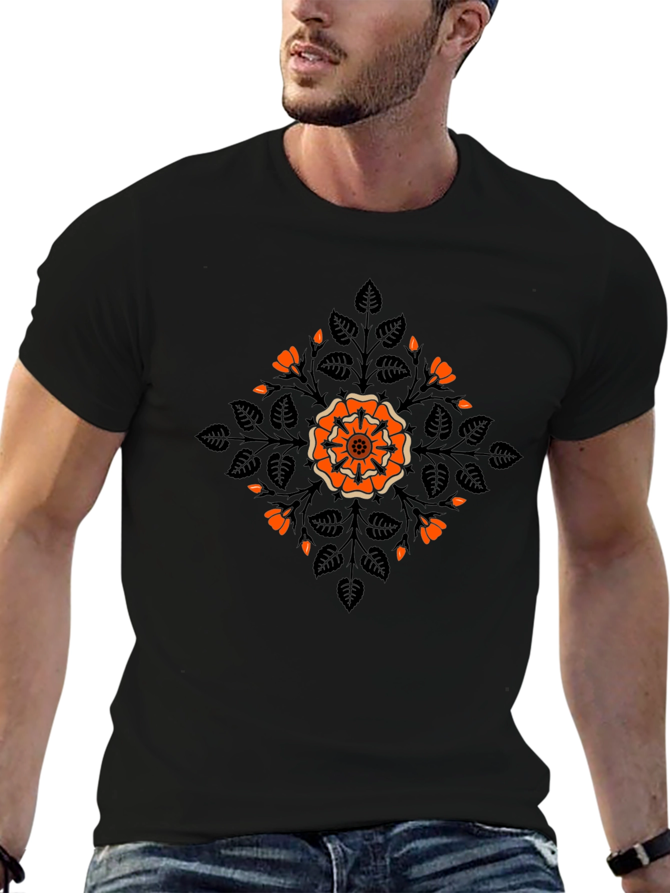 Floral Mandala Graphic Black T-Shirt