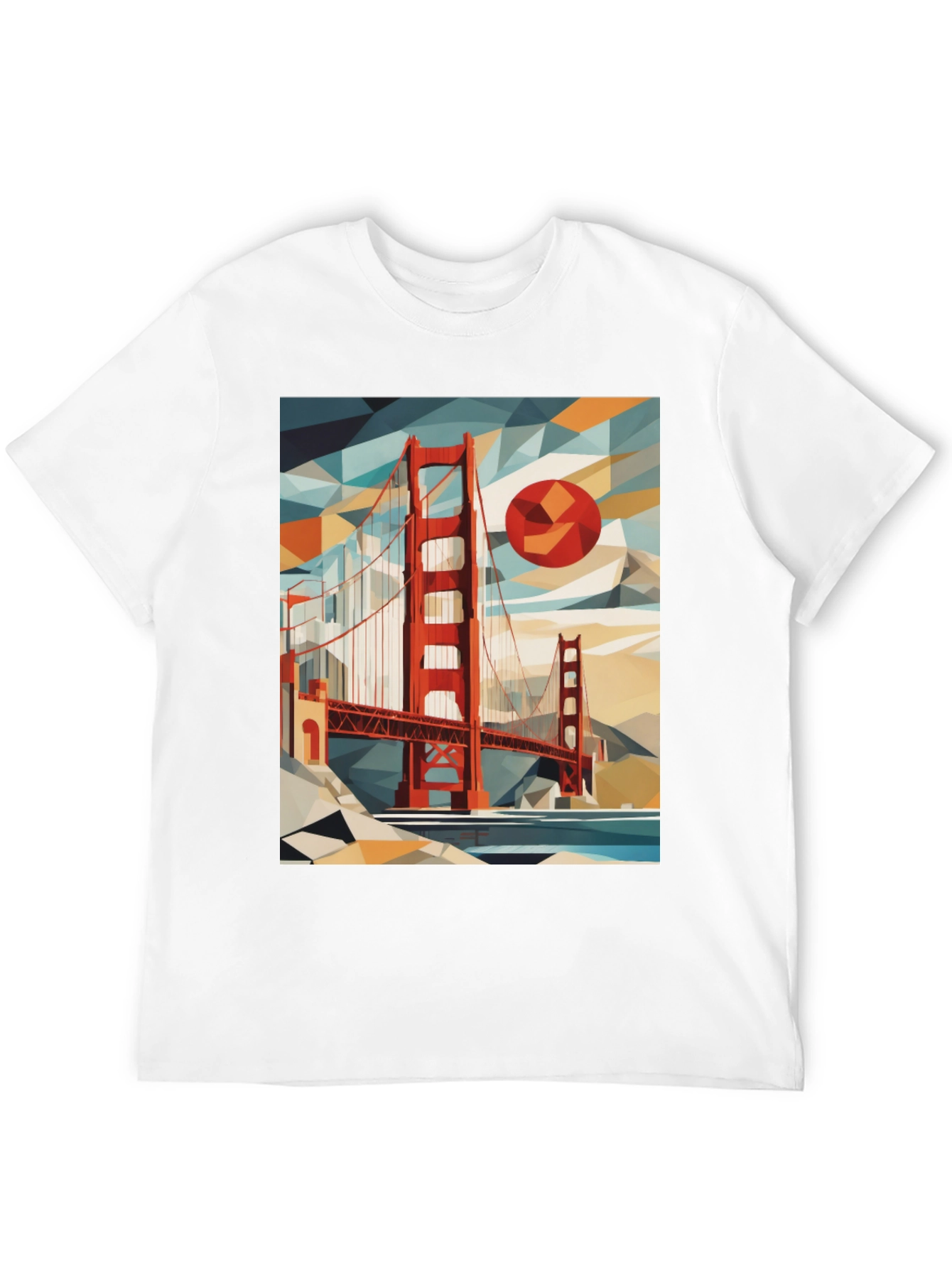 Golden Gate Bridge Geometric Art Black T-Shirt