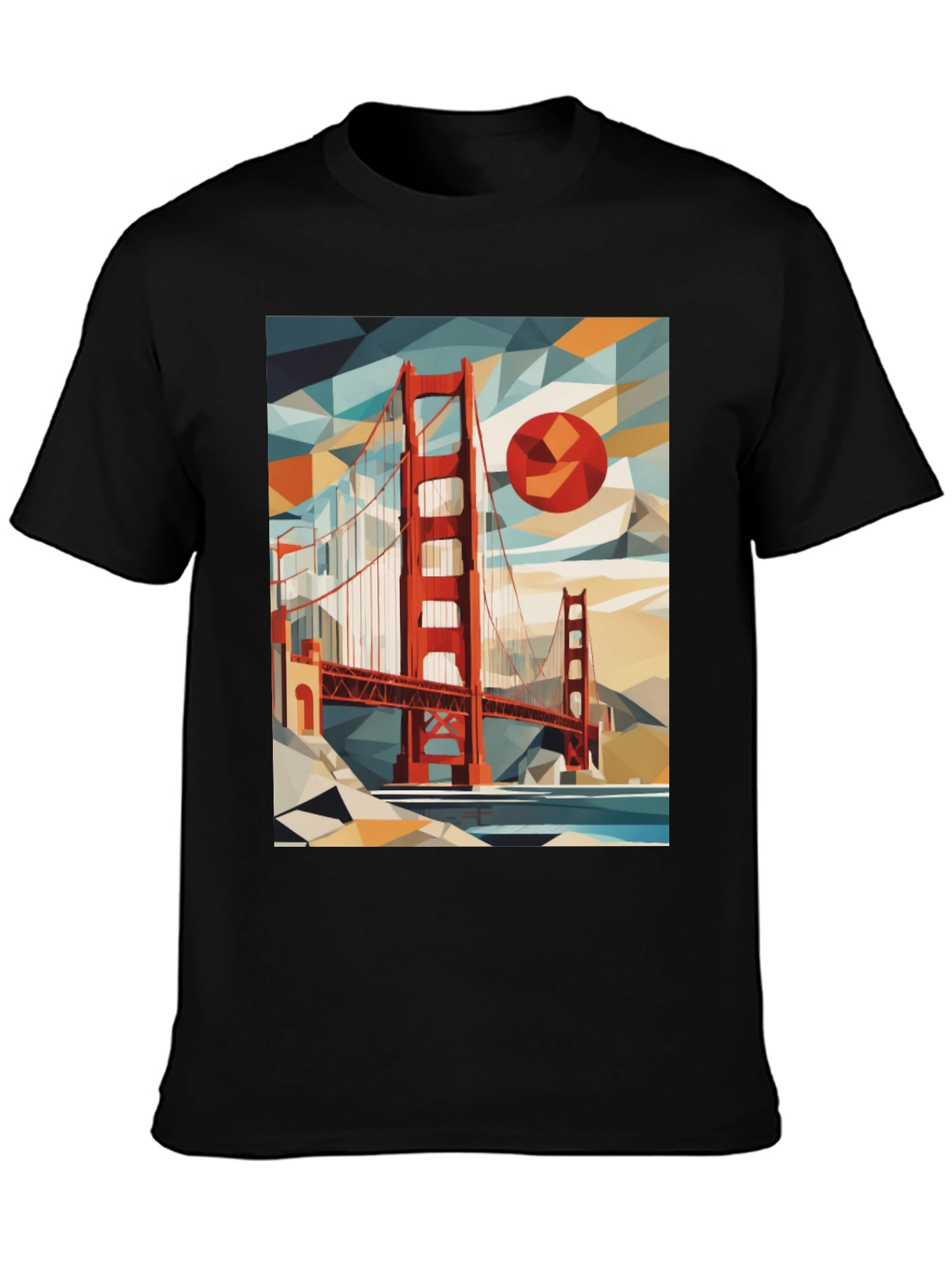 Golden Gate Bridge Geometric Art Black T-Shirt