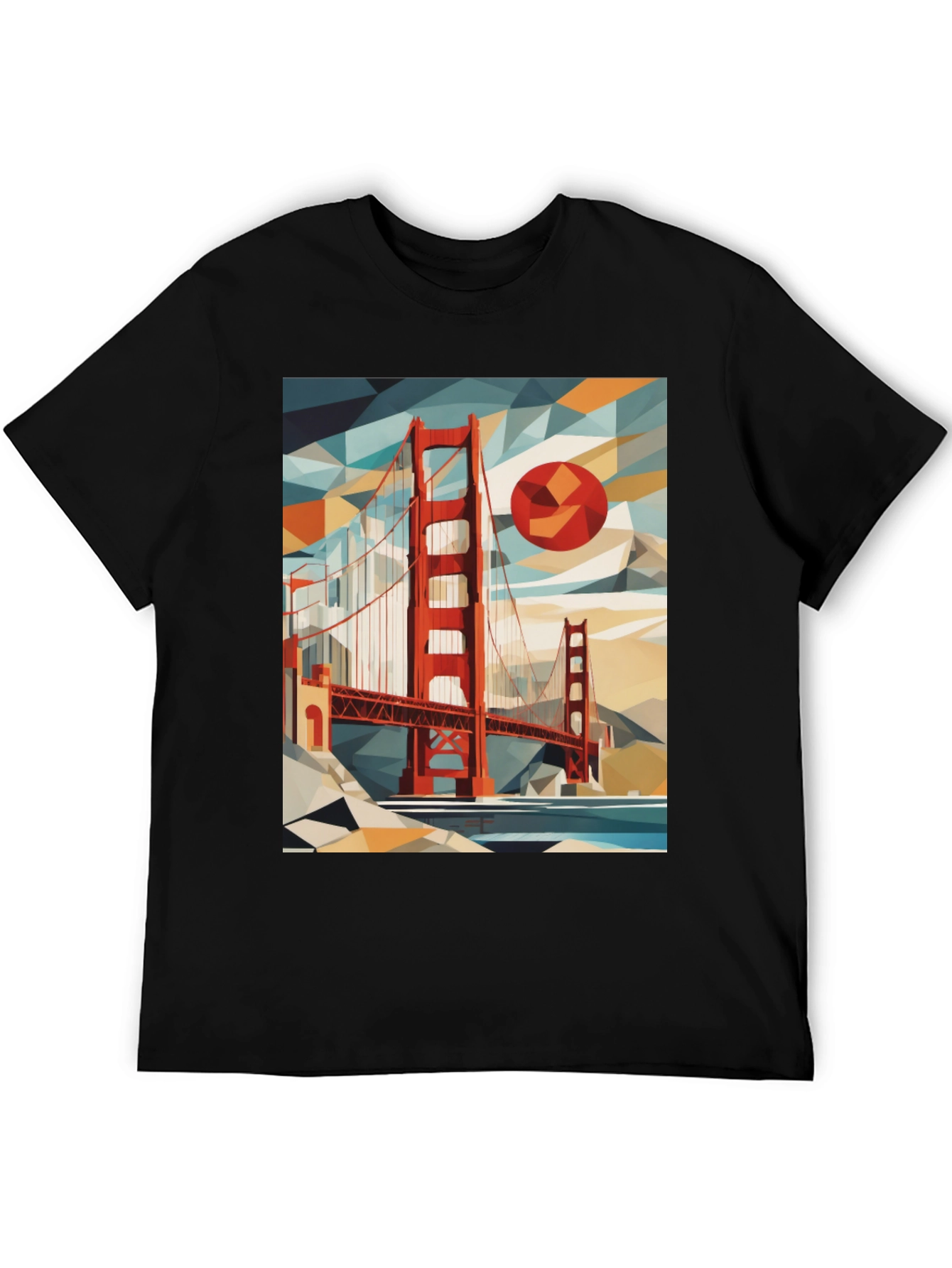 Golden Gate Bridge Geometric Art Black T-Shirt
