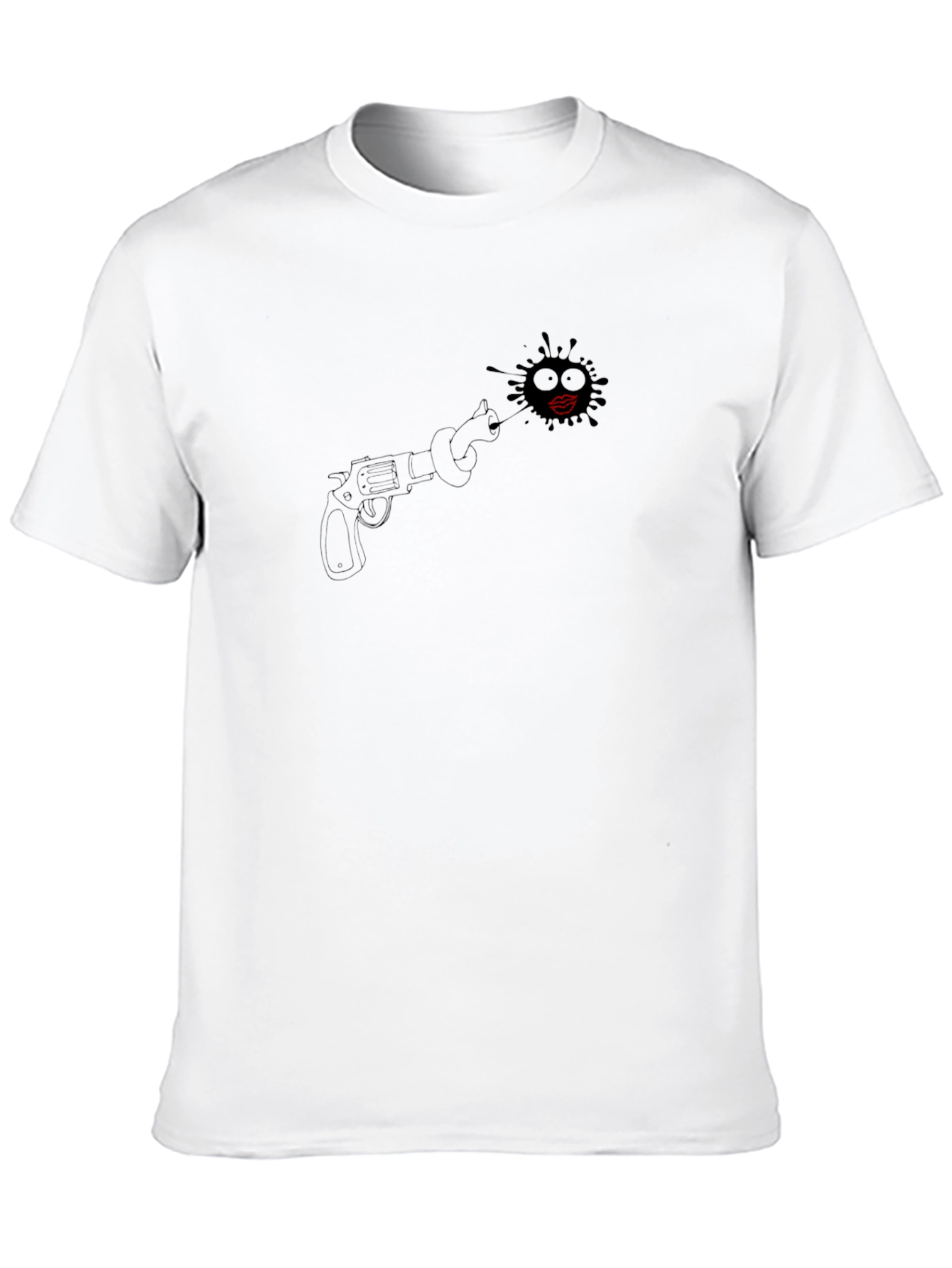 Black T-Shirt with Revolver and Lips Design