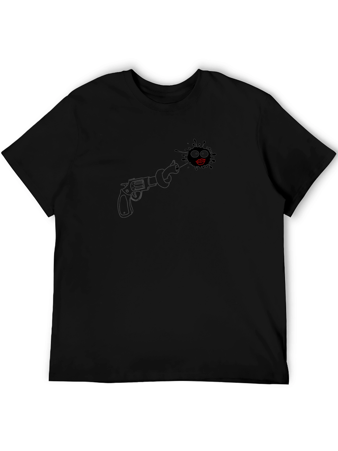 Black T-Shirt with Revolver and Lips Design