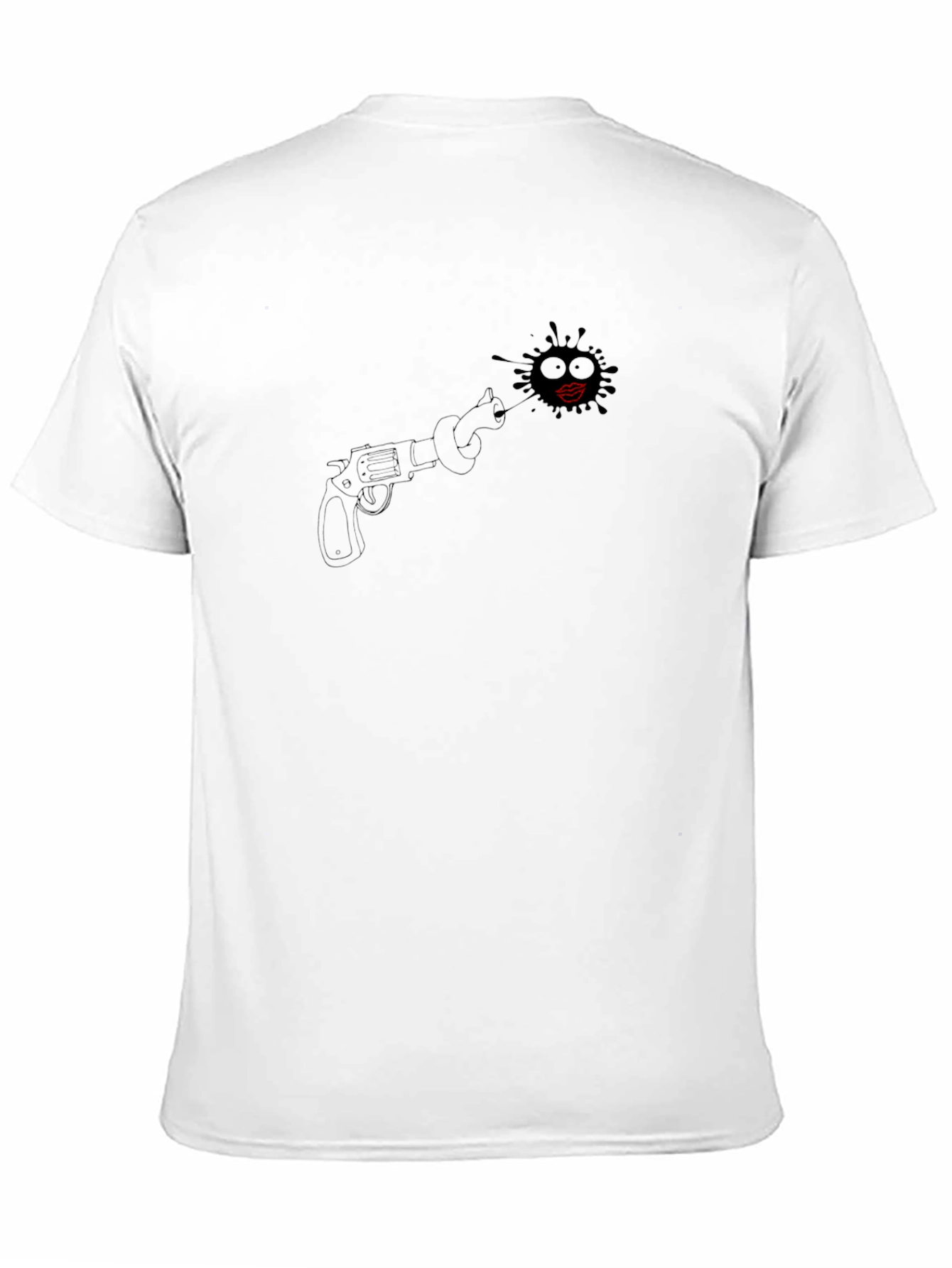 Black T-Shirt with Revolver and Lips Design