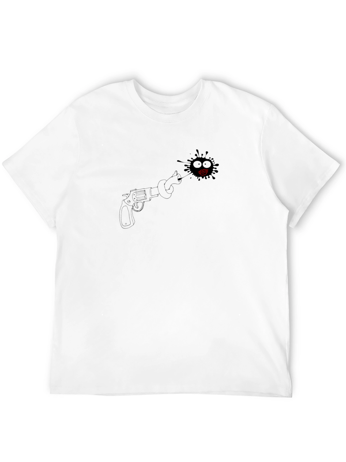 Black T-Shirt with Revolver and Lips Design