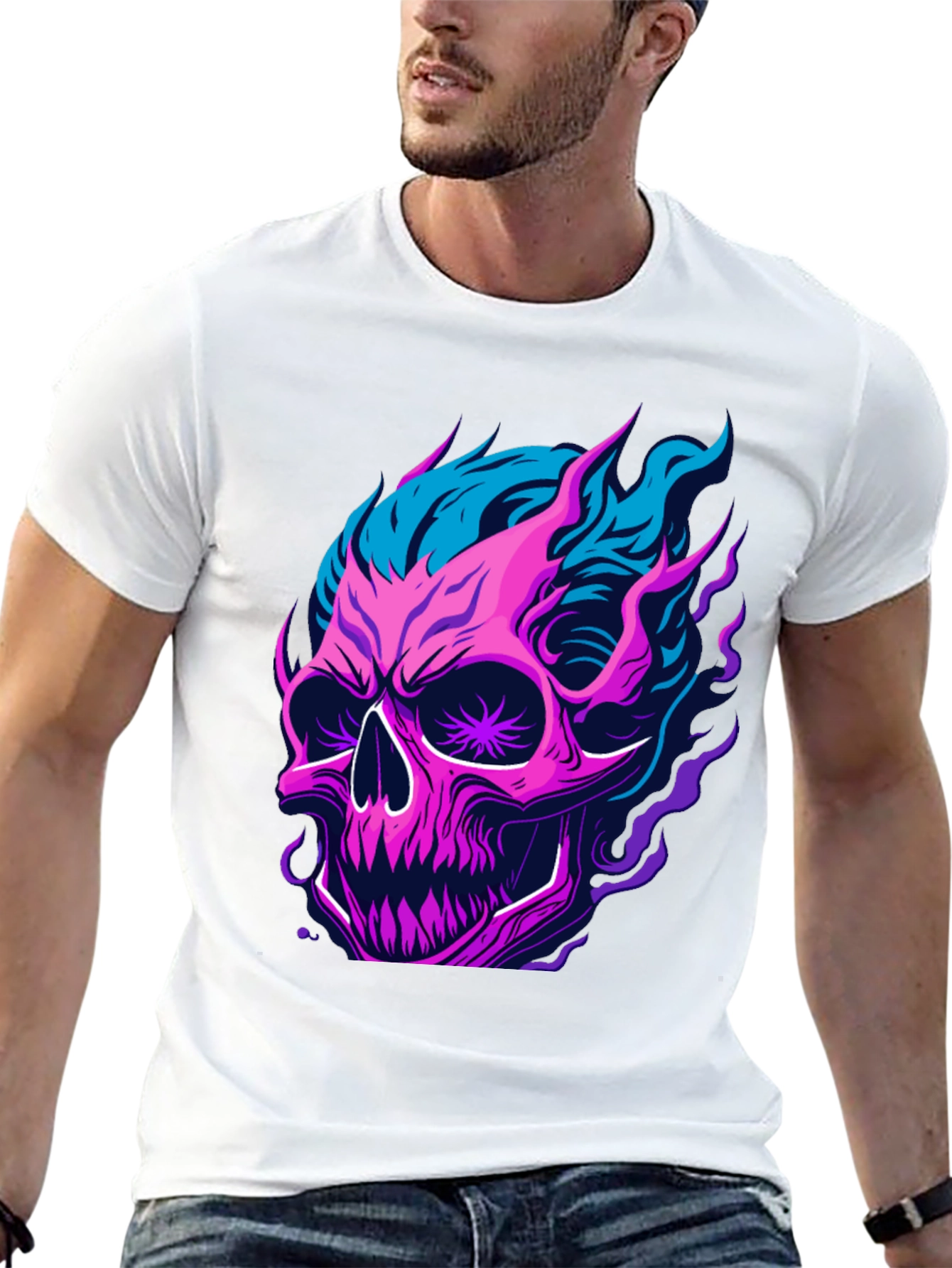 Flaming Skull Graphic T-Shirt - Bold & Edgy Design