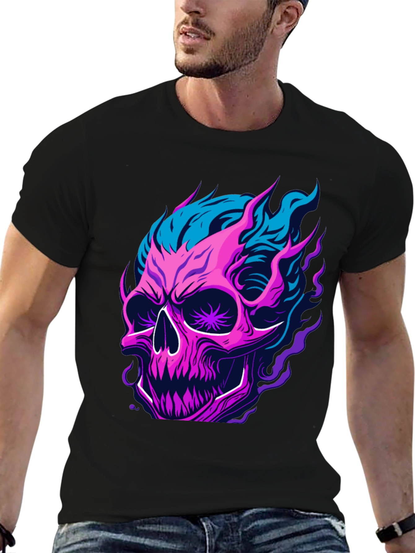 Flaming Skull Graphic T-Shirt - Bold & Edgy Design