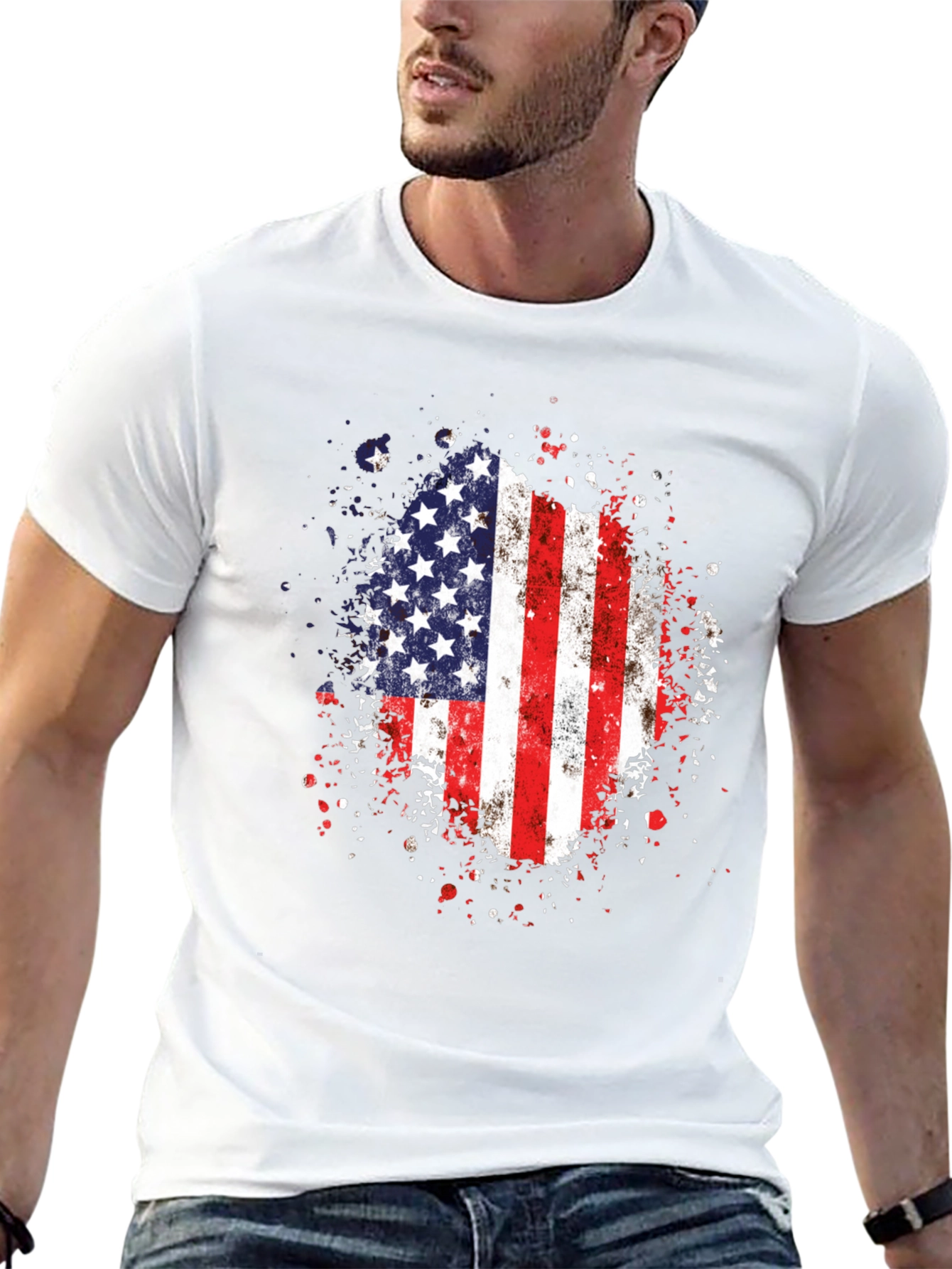 American Flag Distressed Graphic Black T-Shirt