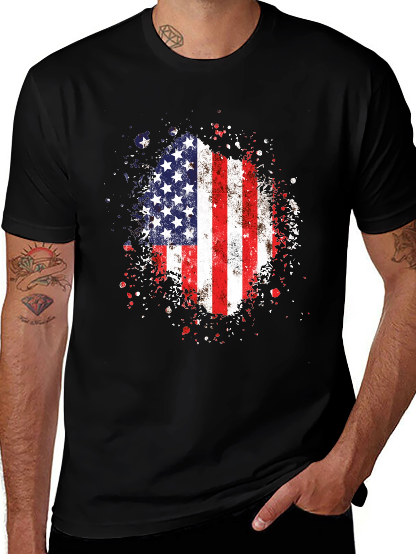 American Flag Distressed Graphic Black T-Shirt