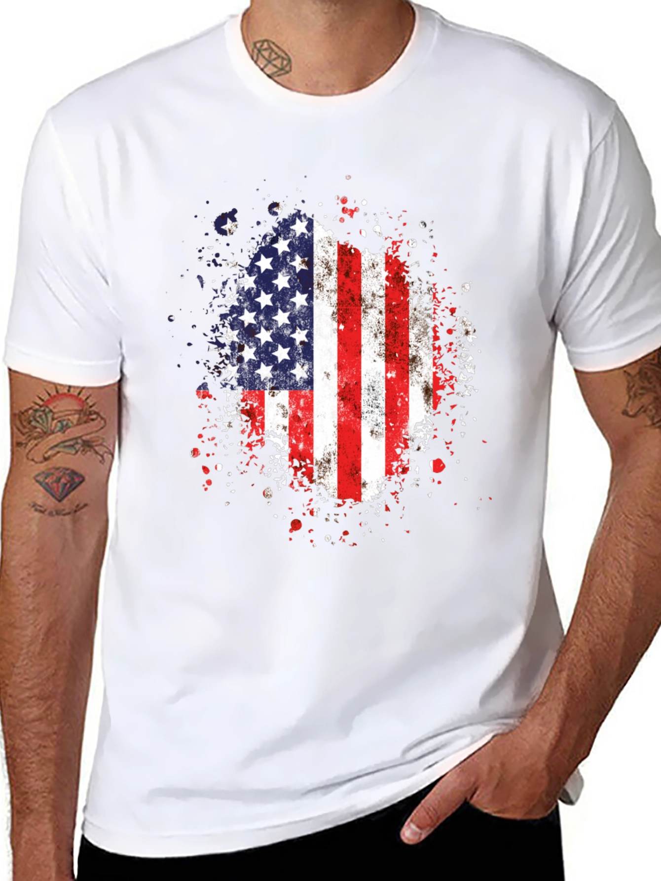 American Flag Distressed Graphic Black T-Shirt