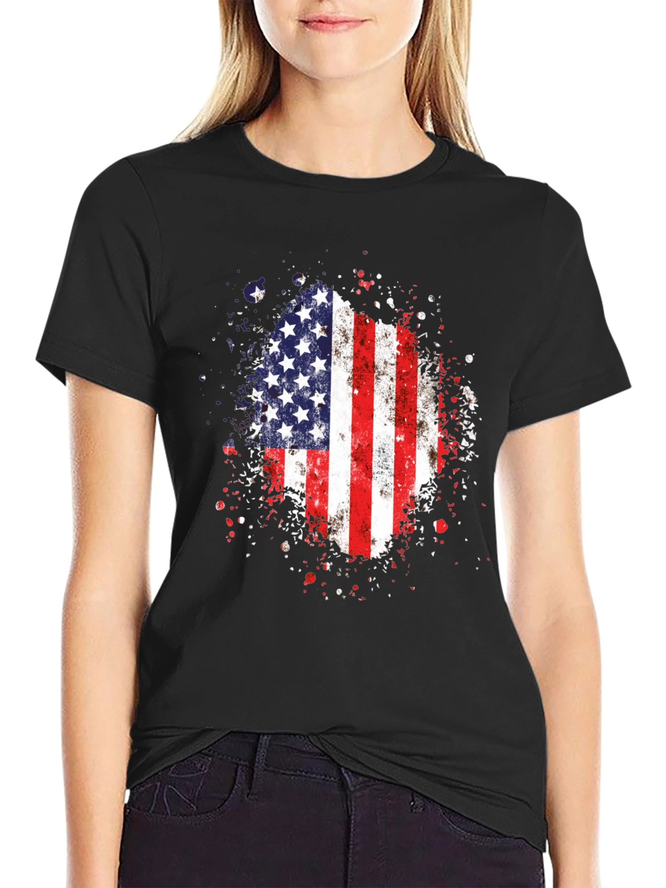 American Flag Distressed Graphic Black T-Shirt