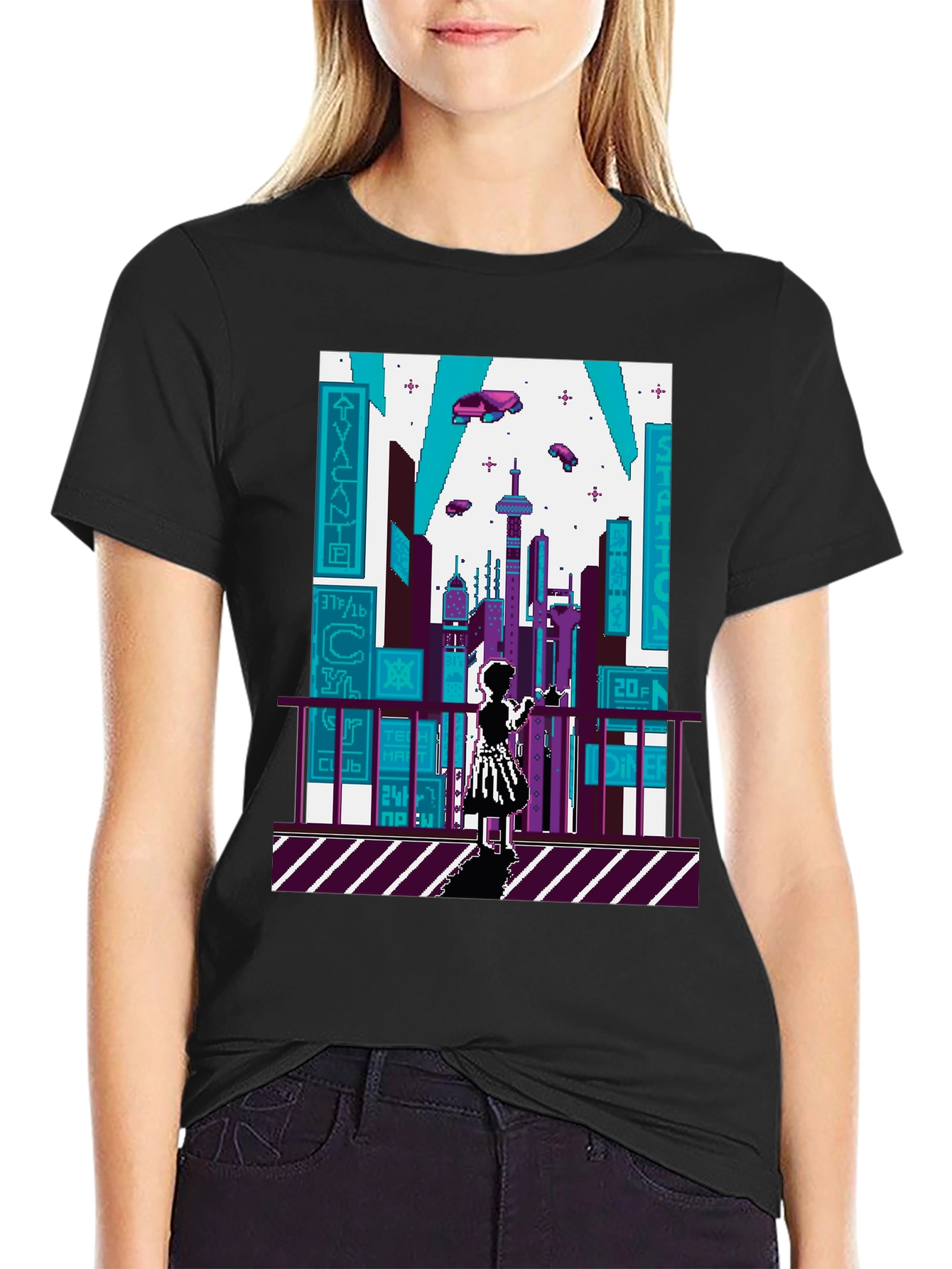 Pixel City Black T-Shirt