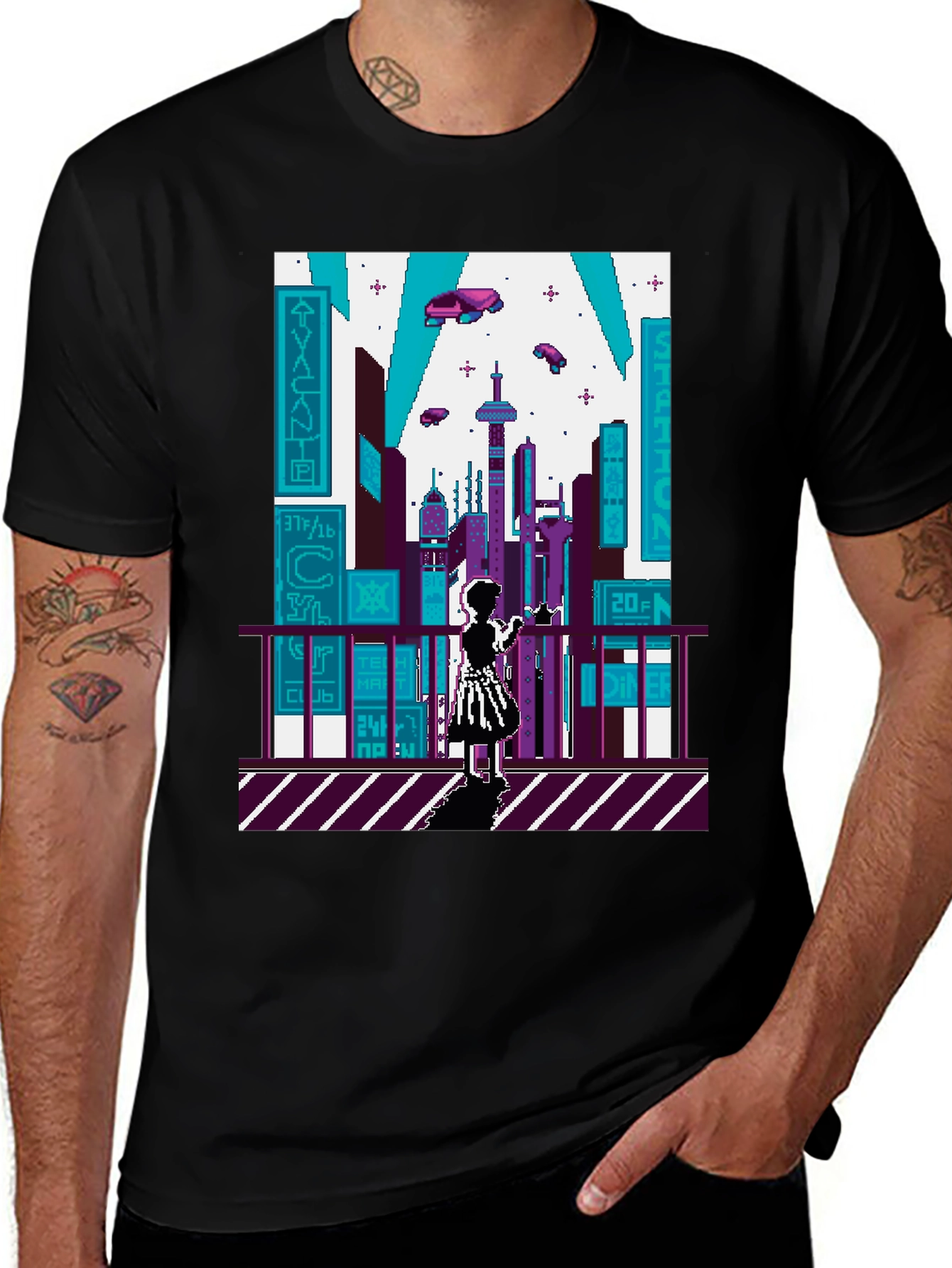 Pixel City Black T-Shirt