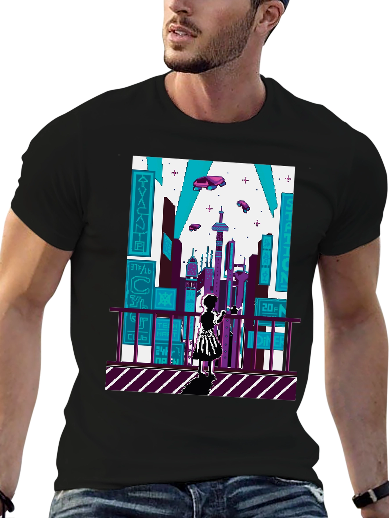 Pixel City Black T-Shirt