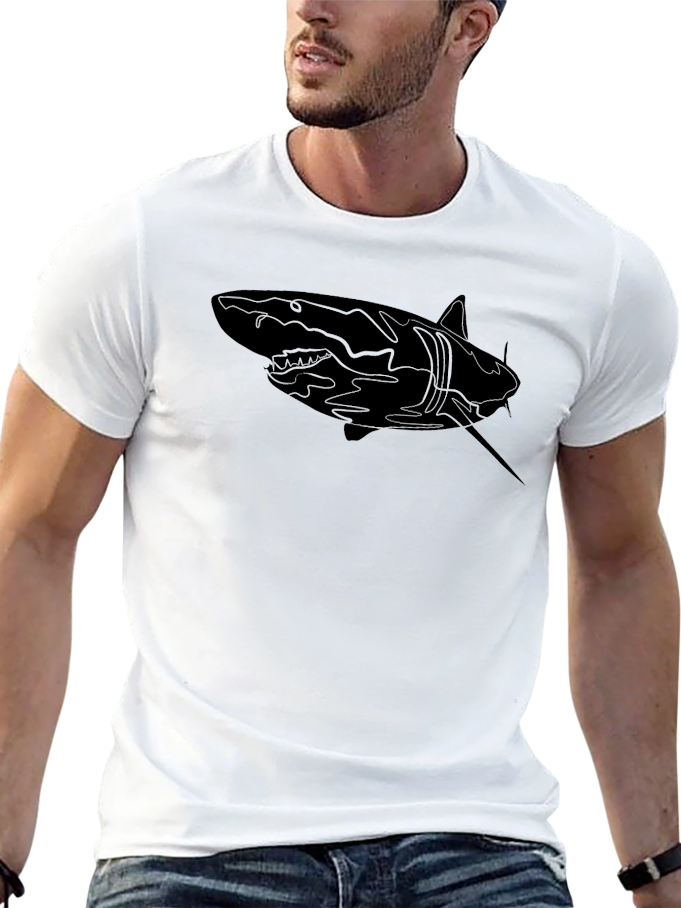 Shark Graphic Print Mens Black T-Shirt
