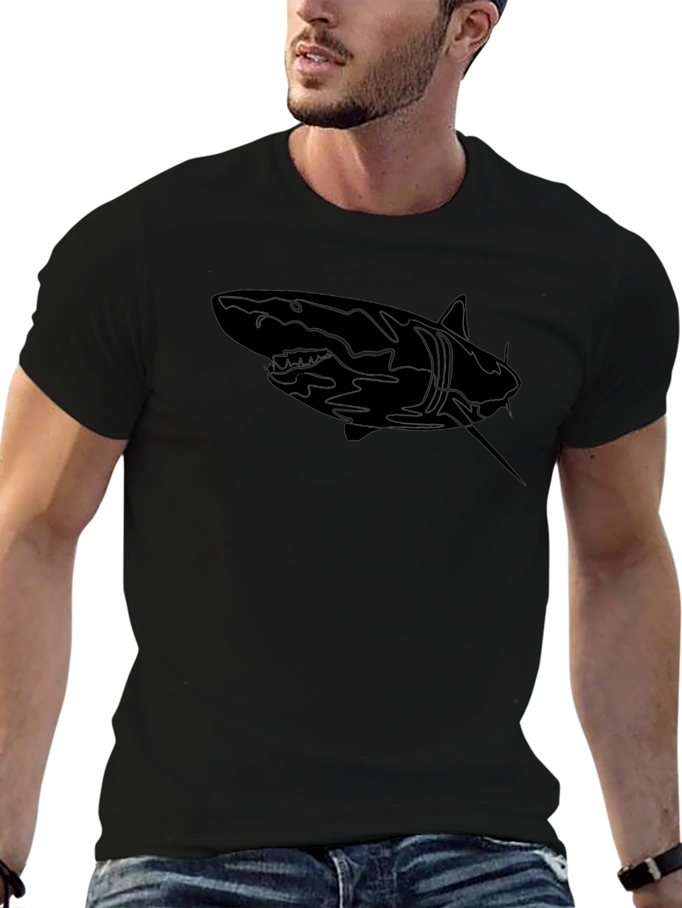Shark Graphic Print Mens Black T-Shirt