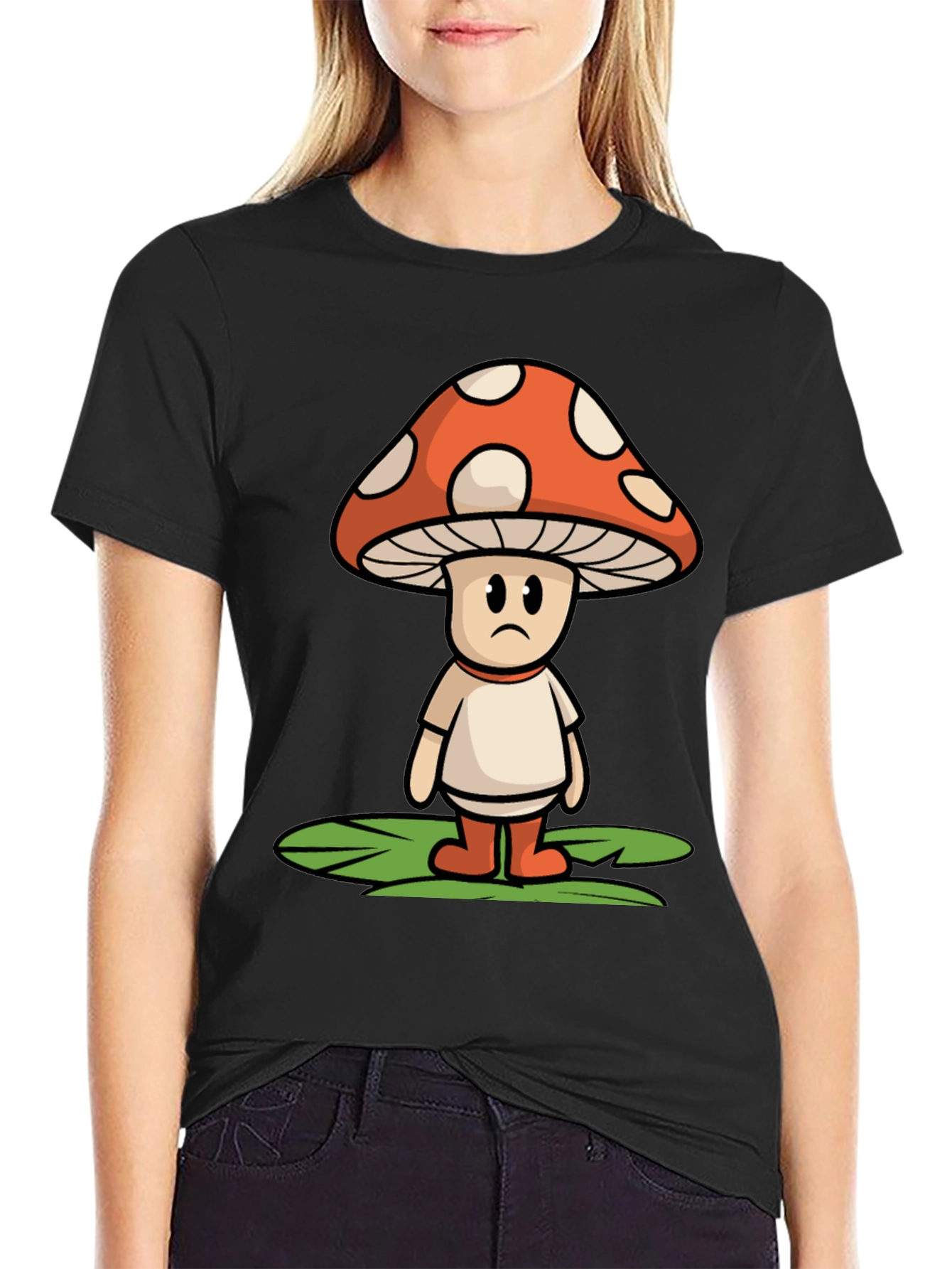 Sad Mushroom Graphic Tee - Funky Black T-Shirt