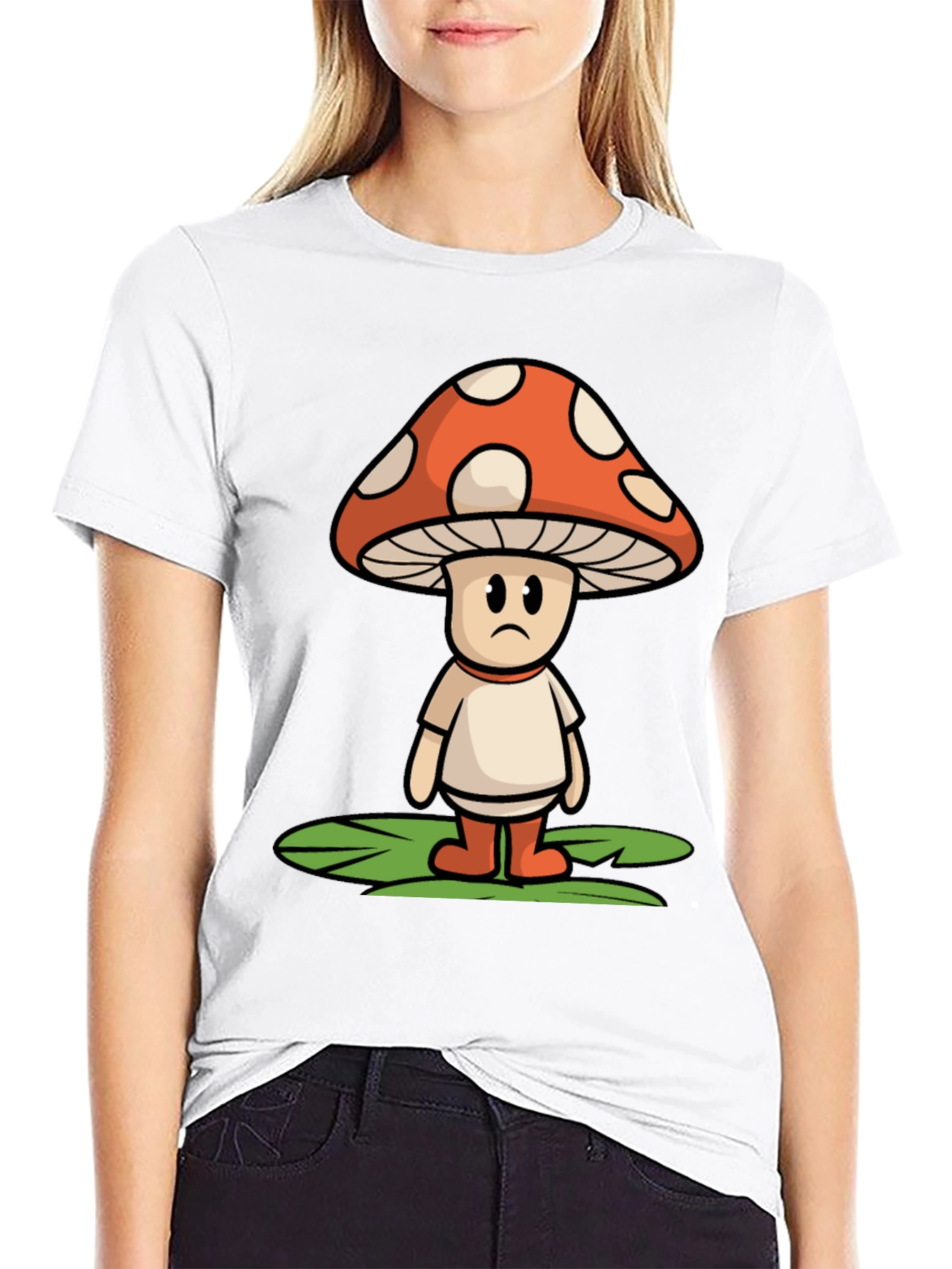 Sad Mushroom Graphic Tee - Funky Black T-Shirt