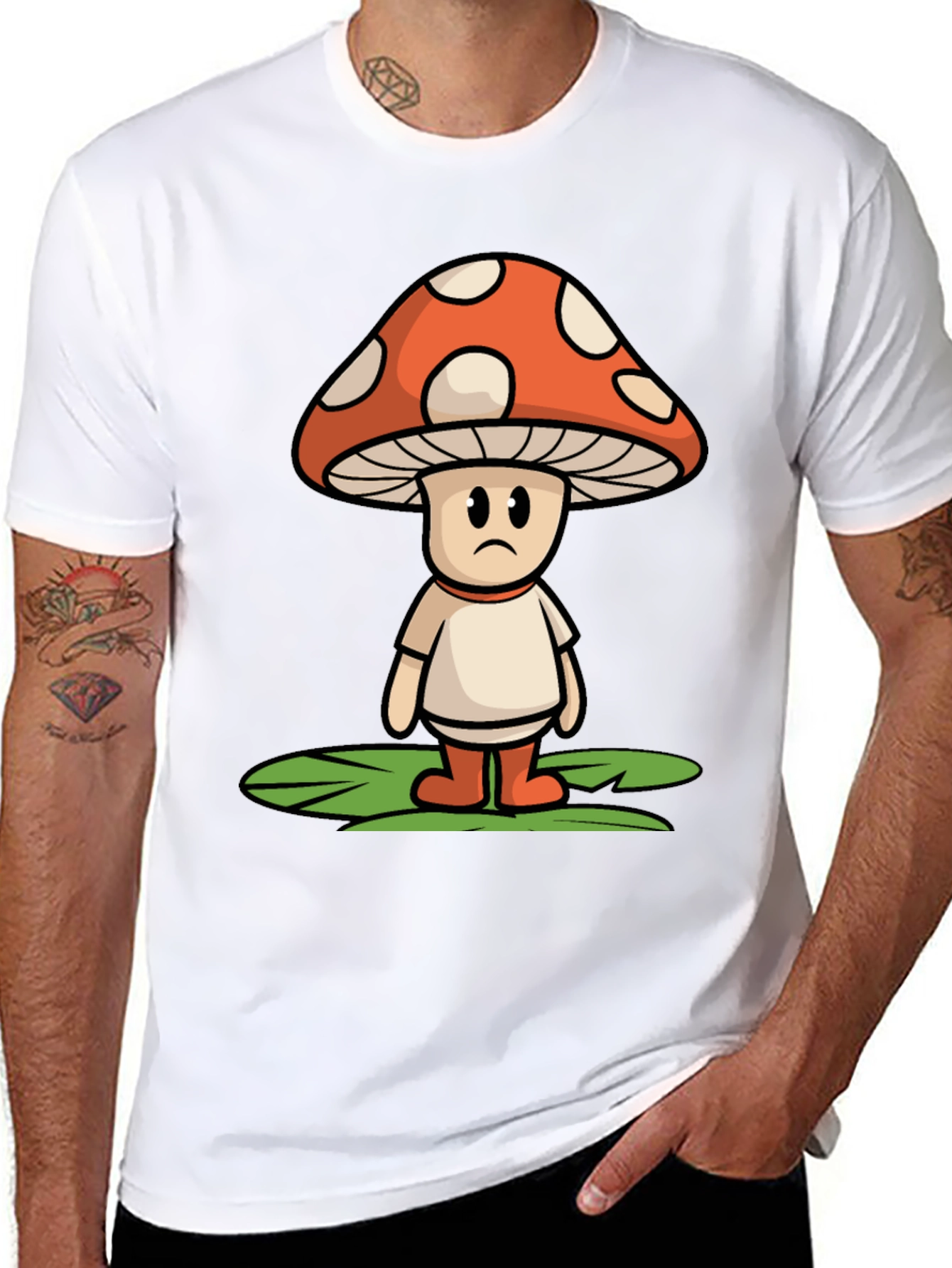 Sad Mushroom Graphic Tee - Funky Black T-Shirt