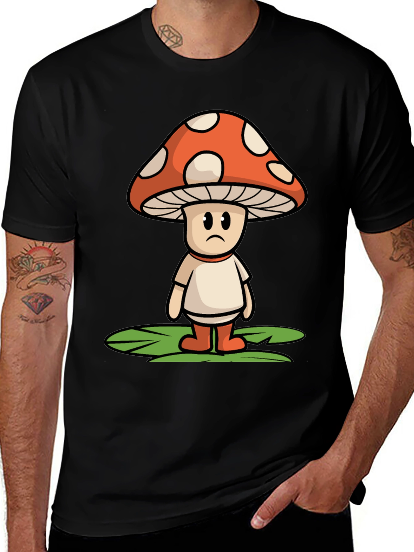 Sad Mushroom Graphic Tee - Funky Black T-Shirt