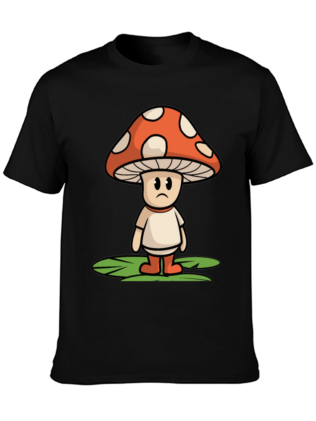 Sad Mushroom Graphic Tee - Funky Black T-Shirt