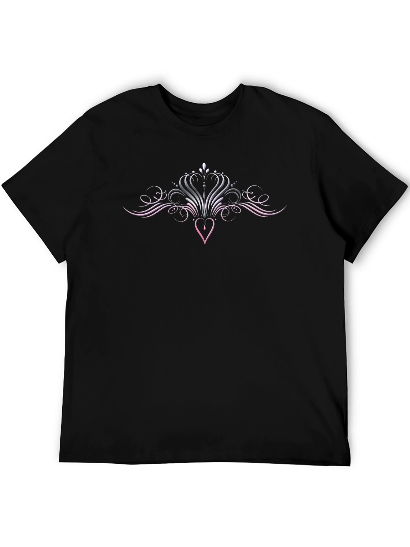 Elegant Heart Swirl Graphic Black T-Shirt