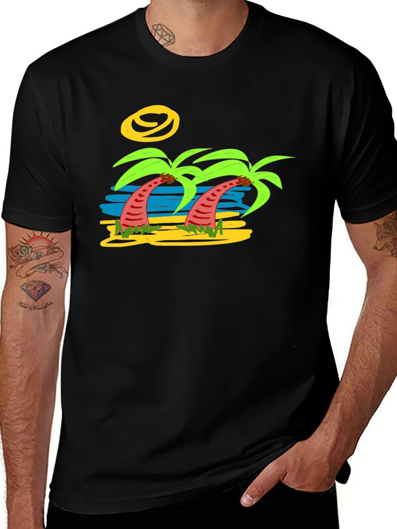 Tropical Palm Tree Graphic Tee - Black