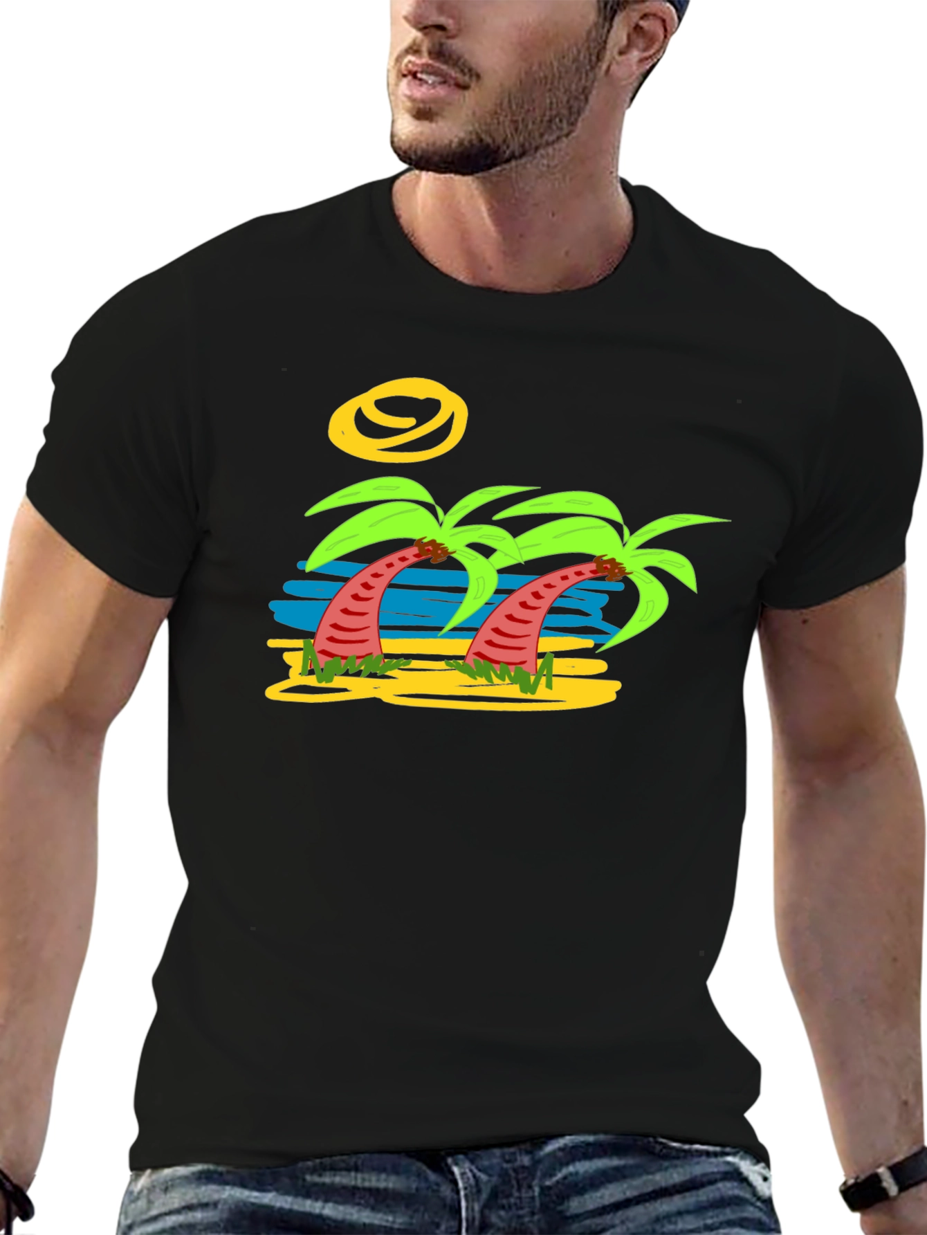 Tropical Palm Tree Graphic Tee - Black