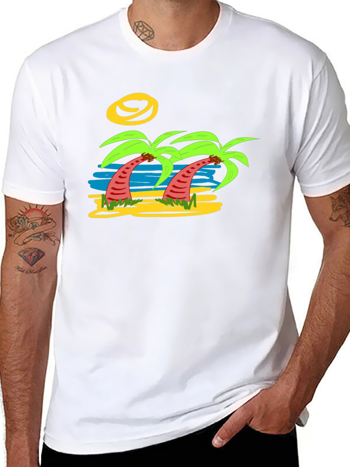 Tropical Palm Tree Graphic Tee - Black