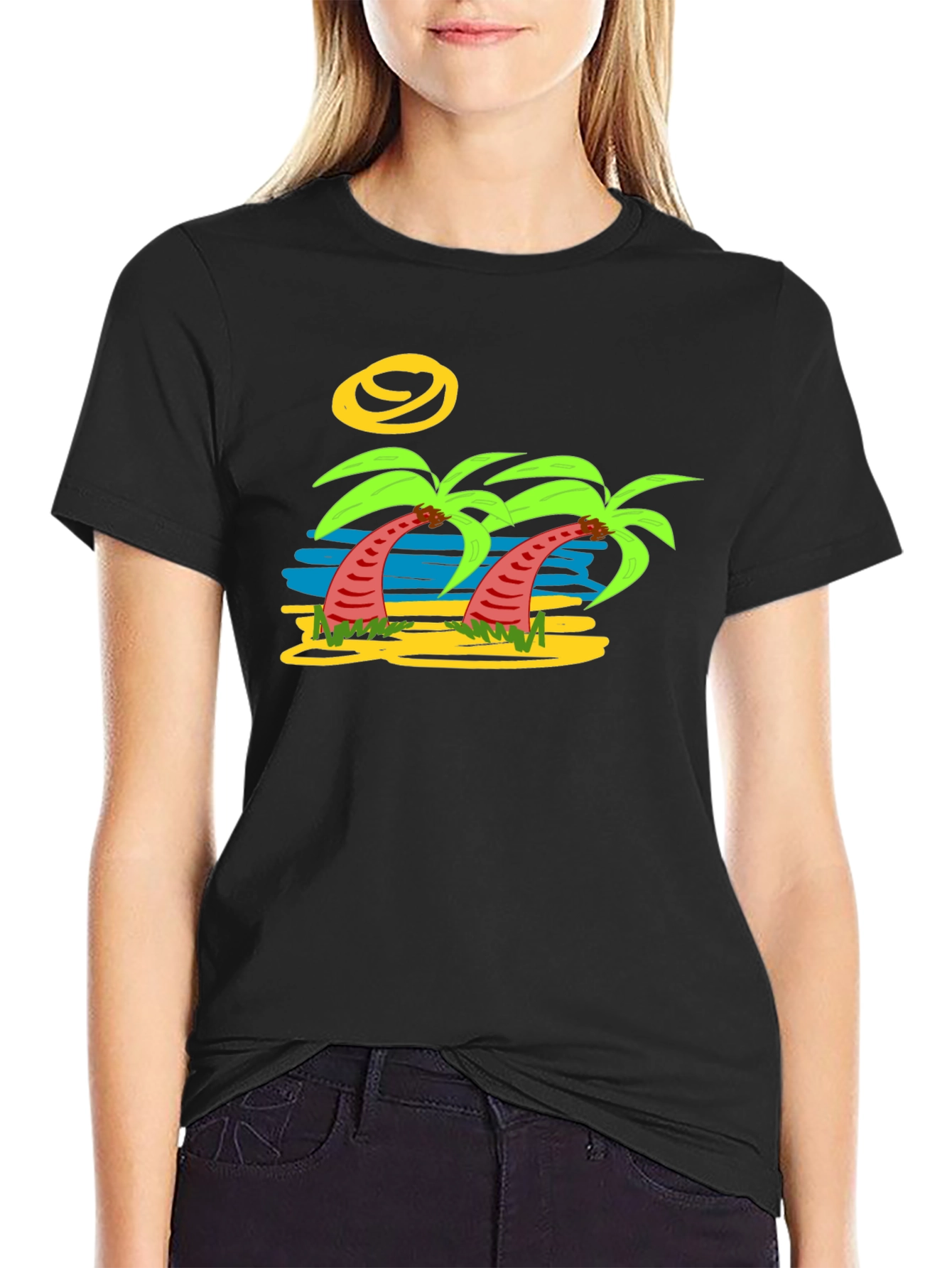 Tropical Palm Tree Graphic Tee - Black