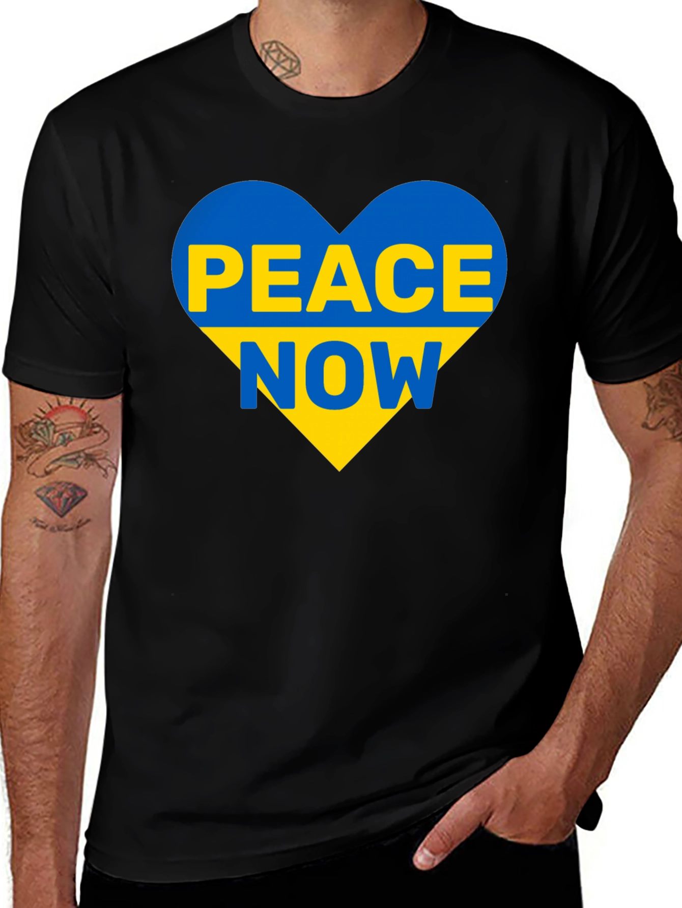 Ukraine Peace Now T-Shirt Blue and Yellow