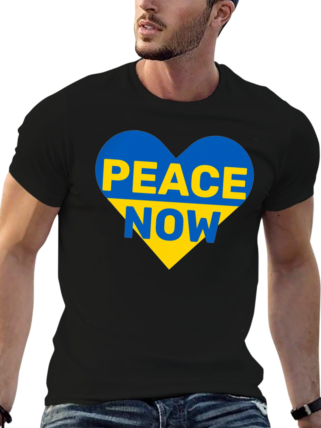Ukraine Peace Now T-Shirt Blue and Yellow