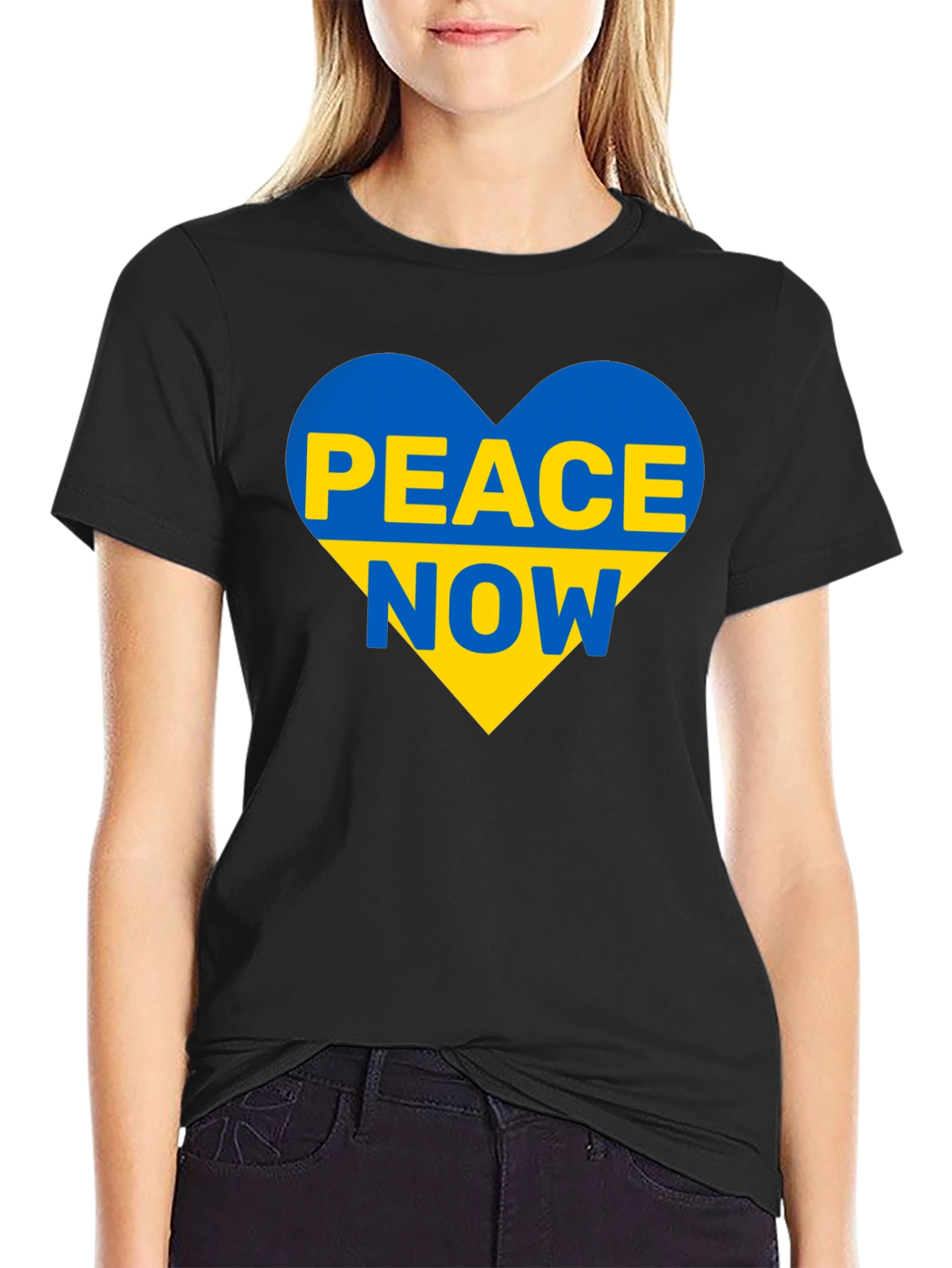 Ukraine Peace Now T-Shirt Blue and Yellow
