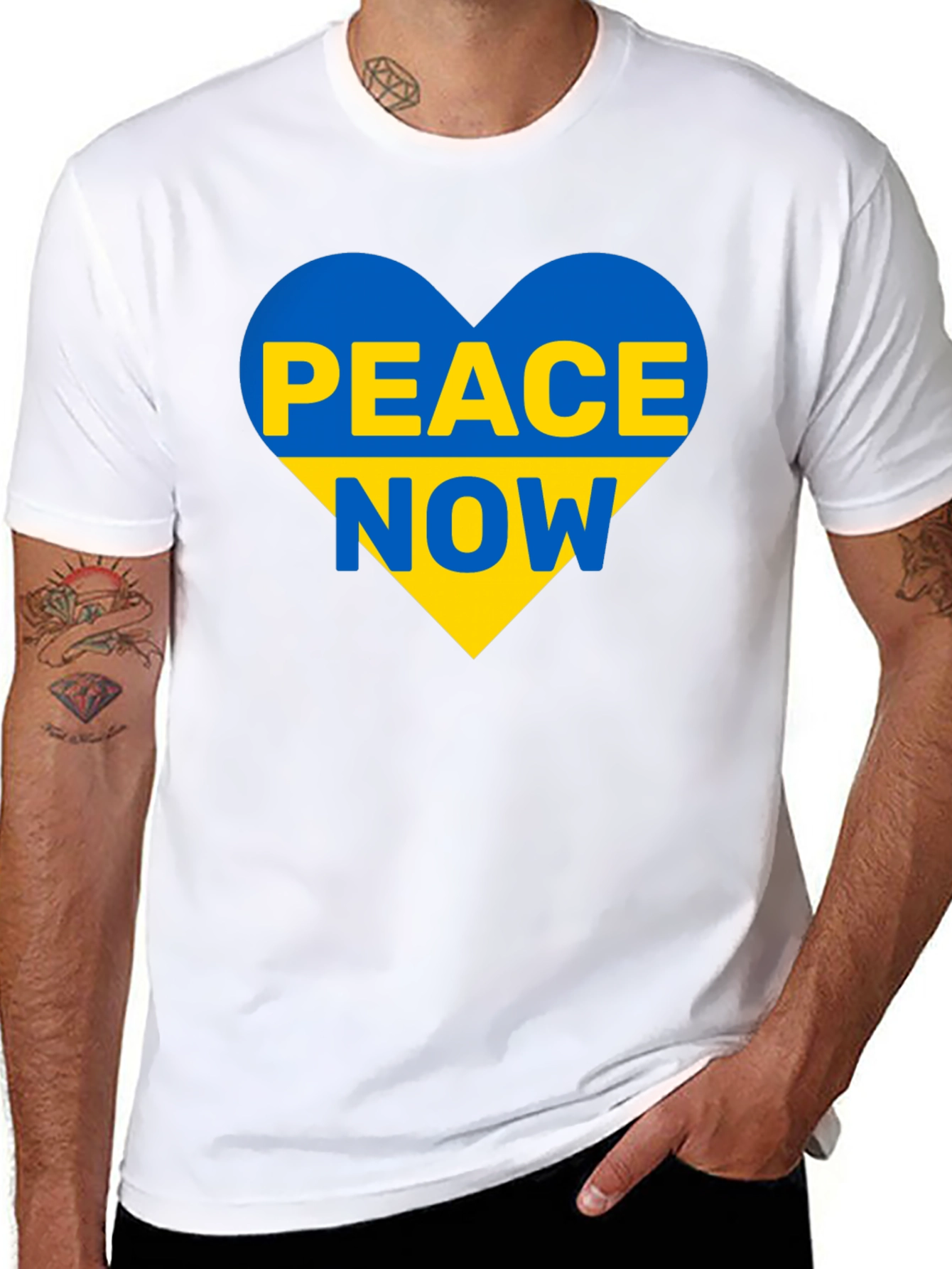 Ukraine Peace Now T-Shirt Blue and Yellow