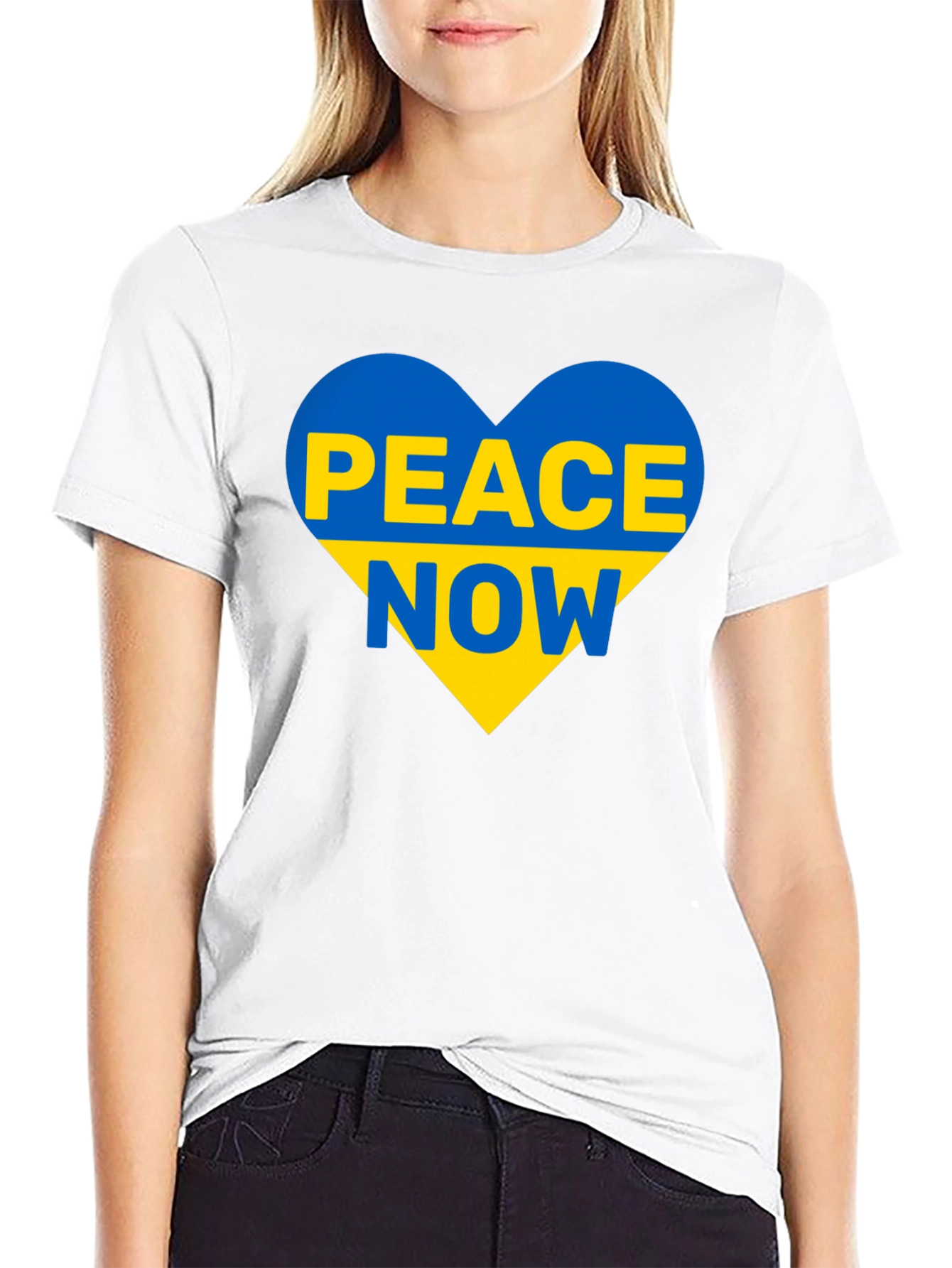 Ukraine Peace Now T-Shirt Blue and Yellow