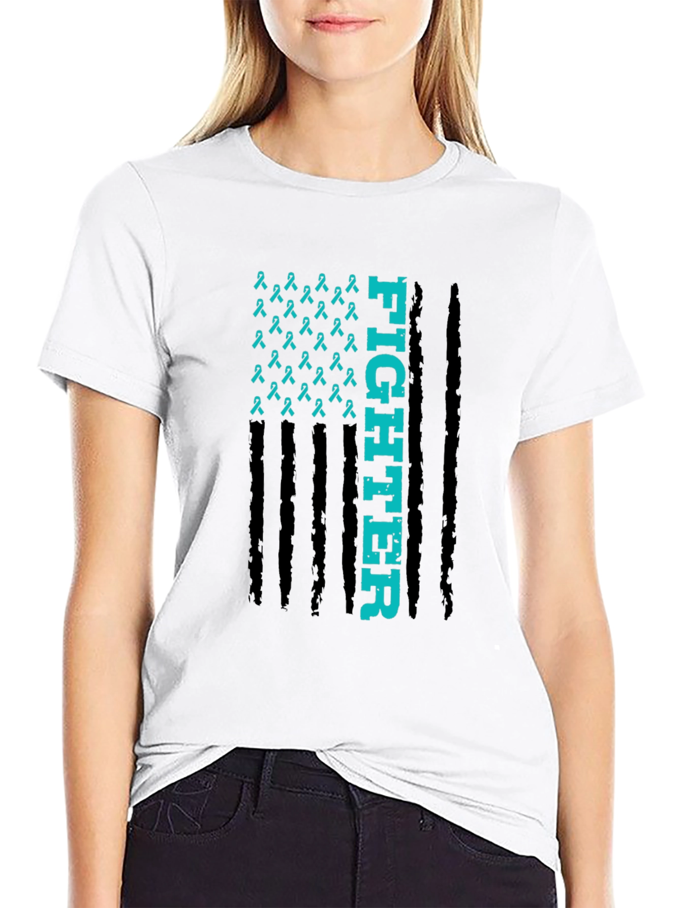Fighter Ribbon Graphic Tee - Teal Awareness