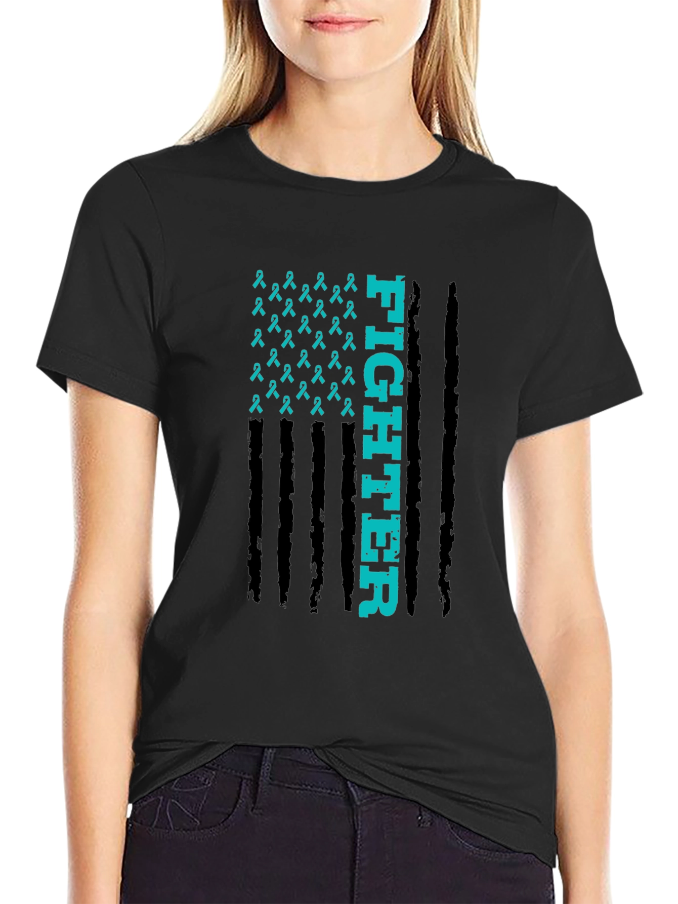 Fighter Ribbon Graphic Tee - Teal Awareness