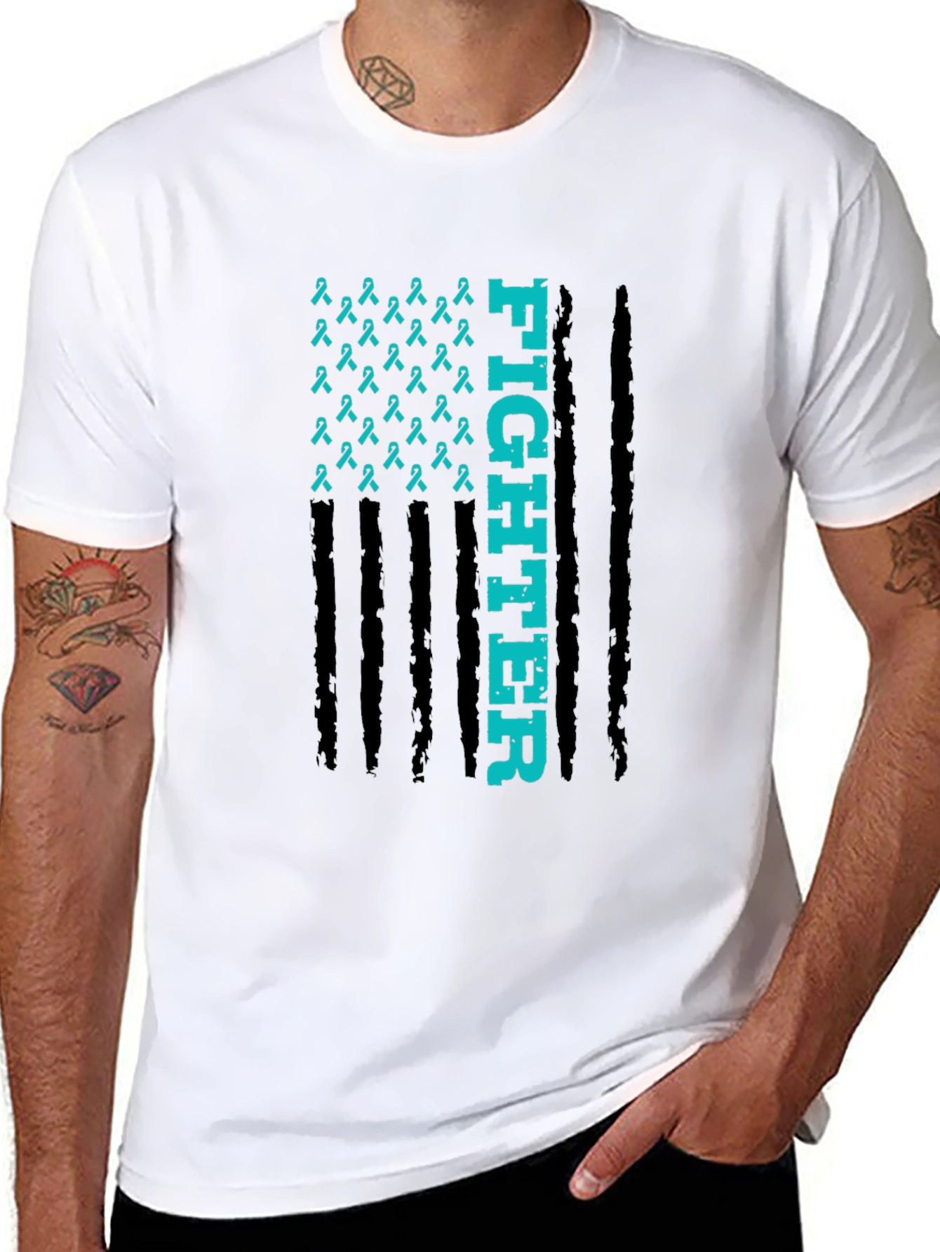 Fighter Ribbon Graphic Tee - Teal Awareness