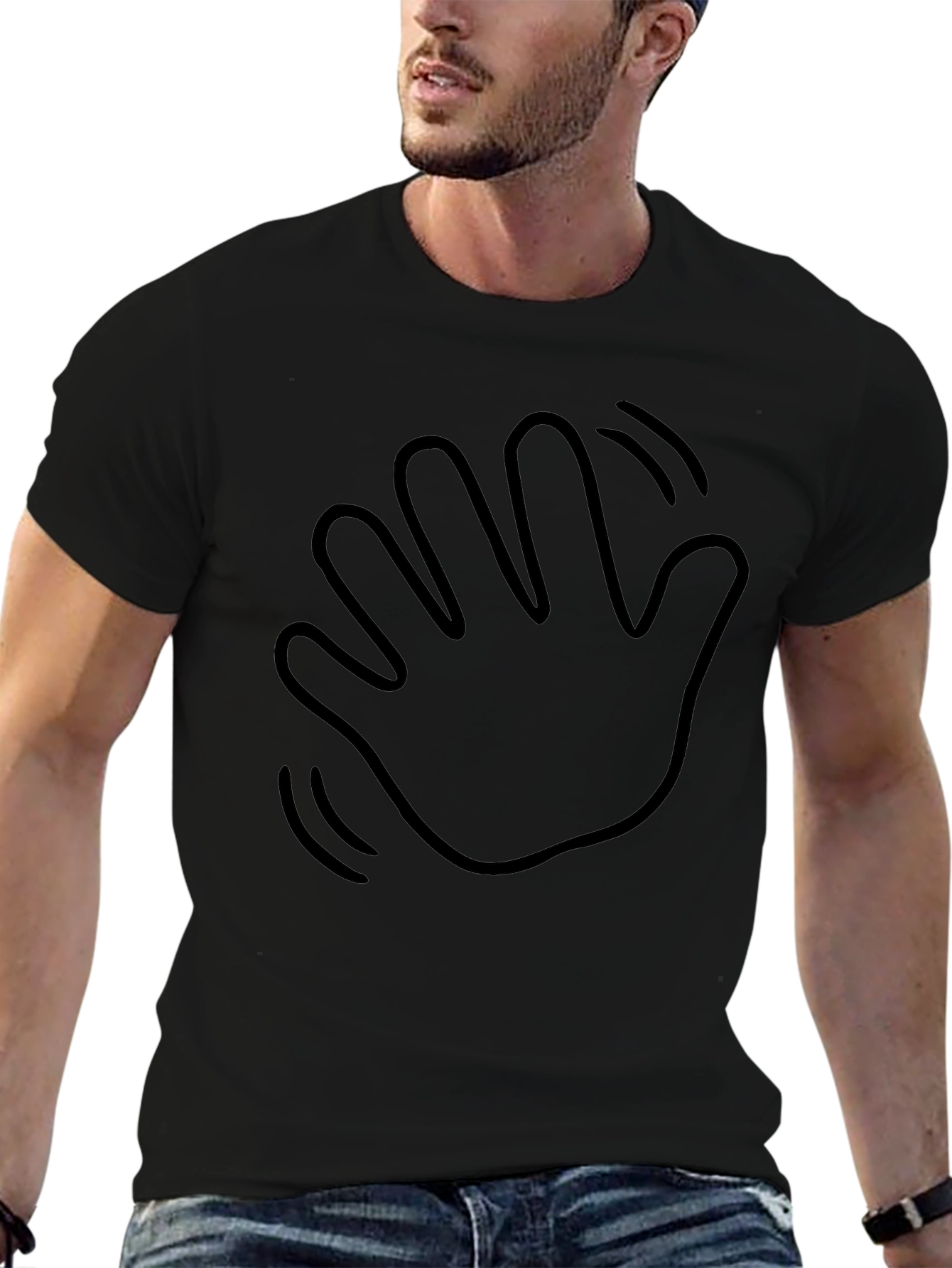 Waving Hand Black Graphic Tee - Casual Comfort